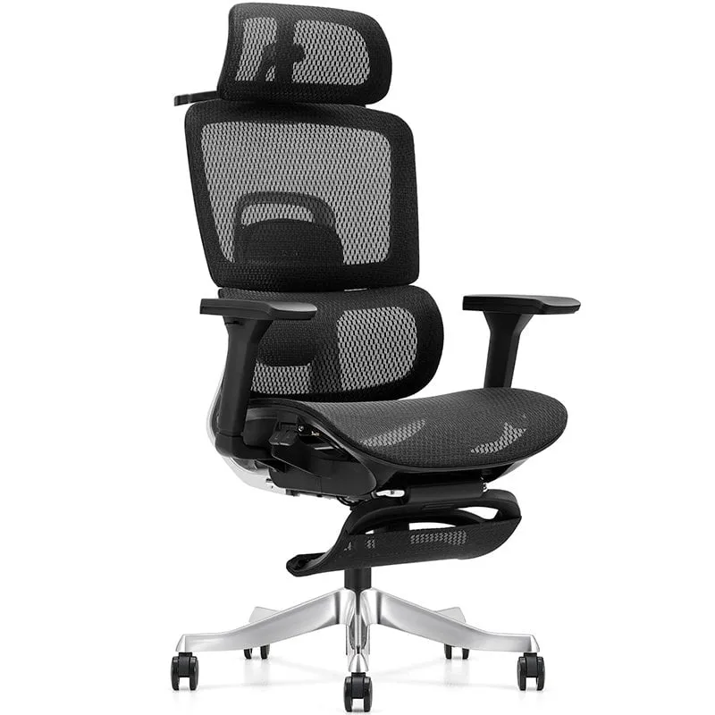 Sedia da scrivania ergonomica in rete Owlotech Luxa con poggiapiedi nera - immagine 1
