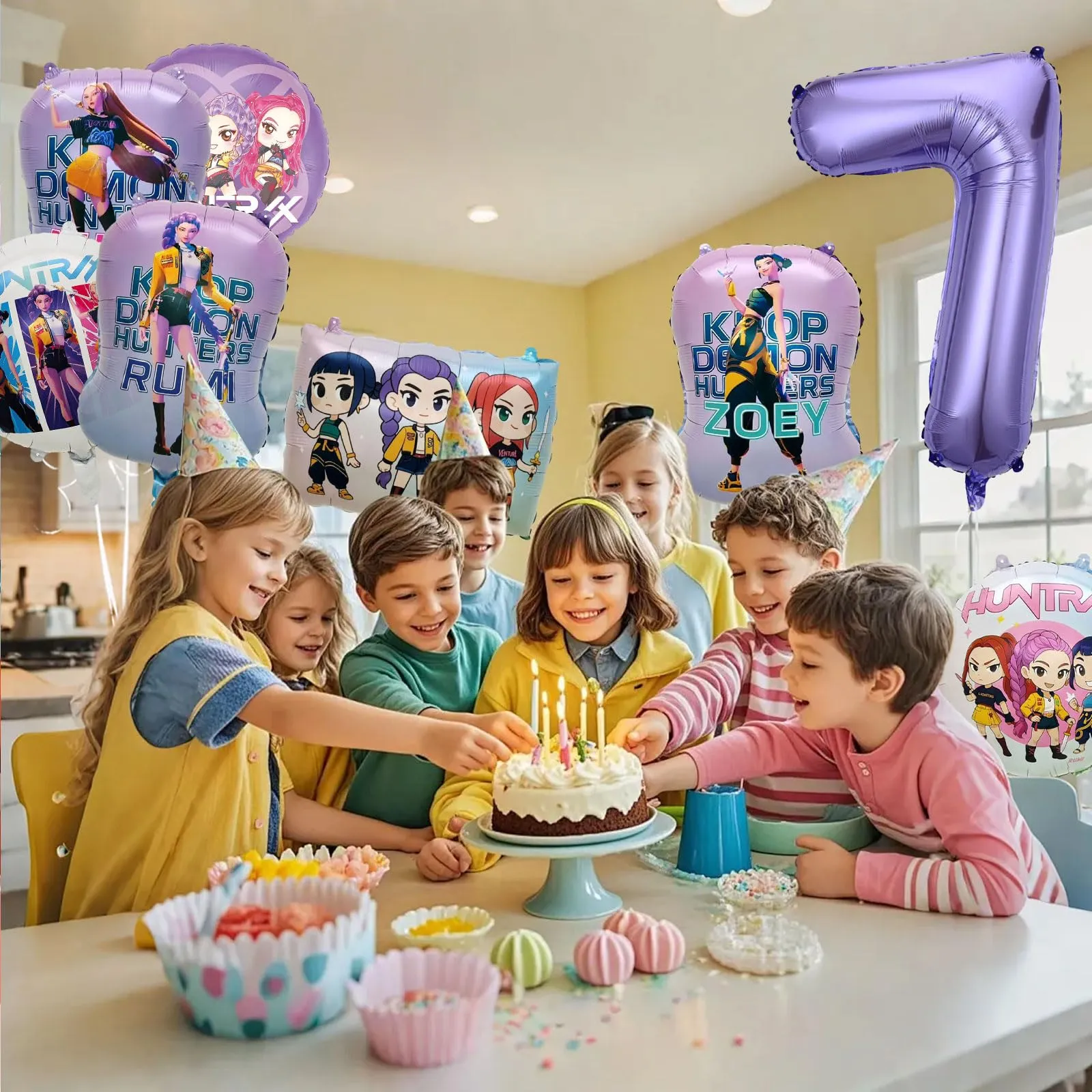 8pcs Kop Demo Huntr Palloncini in Alluminio per Elio, Decorazione Festiva per Compleanni e Feste per Bambini - immagine 4