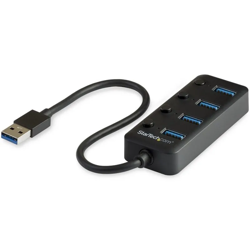 StarTech.com Thief Hub USB 3.0 a 4 porte - Da USB-A a USB 3.0 Tipo A con interruttori On/Off individuali - USB 3.2 Gen 1 SuperSpeed 5 Gbps - Alimentato tramite bus USB - Portatile - Cavo da 25 cm - immagine 1