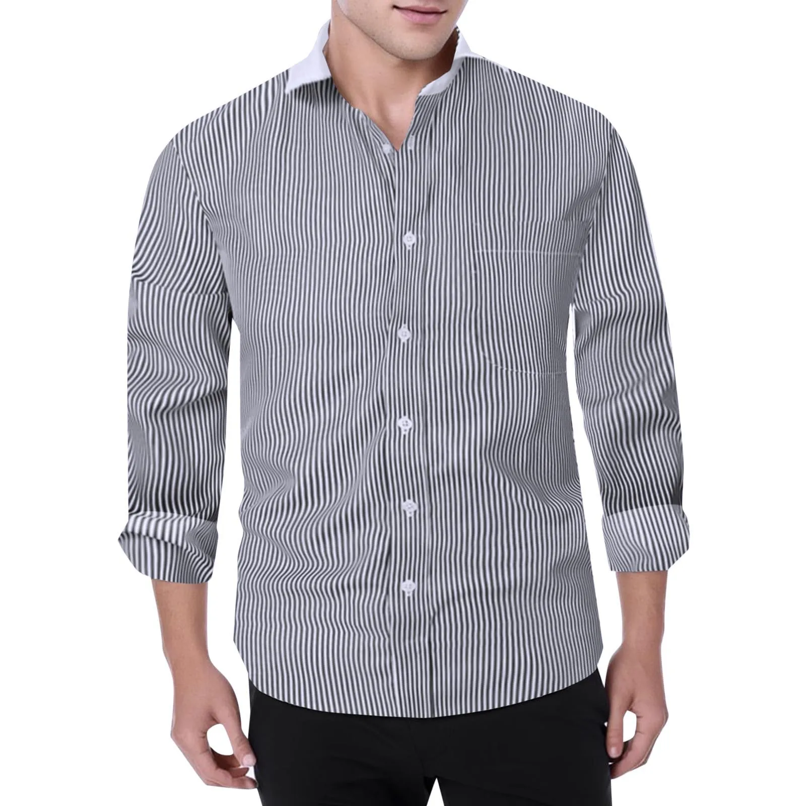 NaLatia Camicia Uomo Manica Lunga No Stiro Elasticizzata Elegante Camicia Che Non Si Stropiccia Uomo con Bottoni Antigrinza Taglio Regolare Formale da Ufficio con Tasca - immagine 1