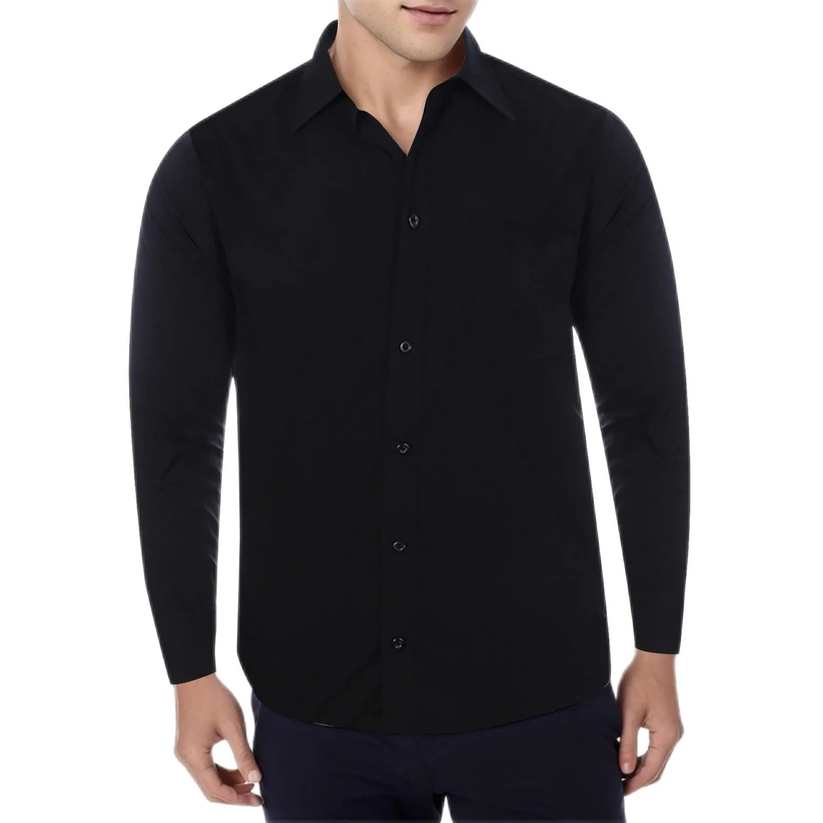 NaLatia Camicia Uomo Manica Lunga No Stiro Elasticizzata Elegante Camicia Che Non Si Stropiccia Uomo con Bottoni Antigrinza Taglio Regolare Formale da Ufficio con Tasca - immagine 1