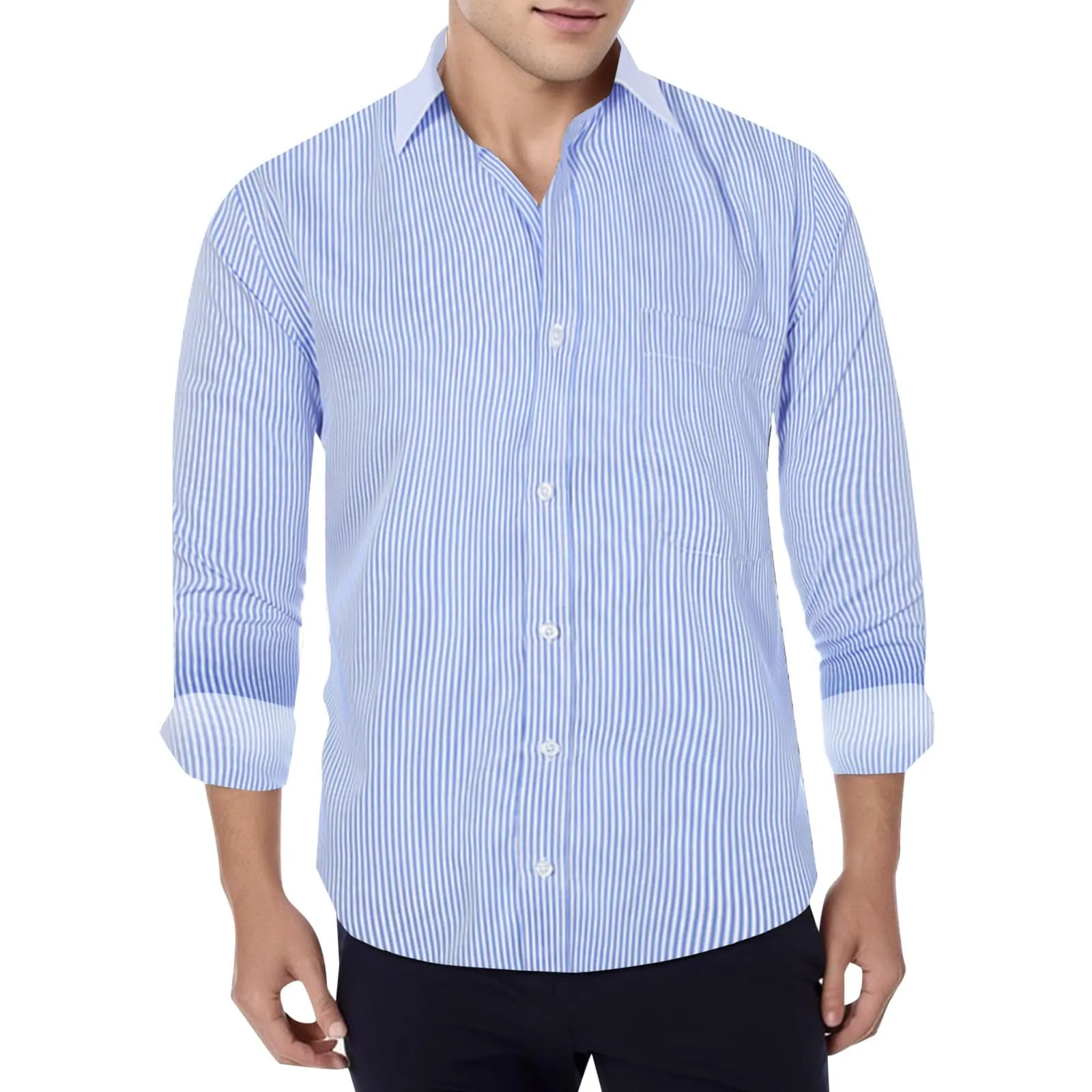 NaLatia Camicia Uomo Manica Lunga No Stiro Elasticizzata Elegante Camicia Che Non Si Stropiccia Uomo con Bottoni Antigrinza Taglio Regolare Formale da Ufficio con Tasca - immagine 2