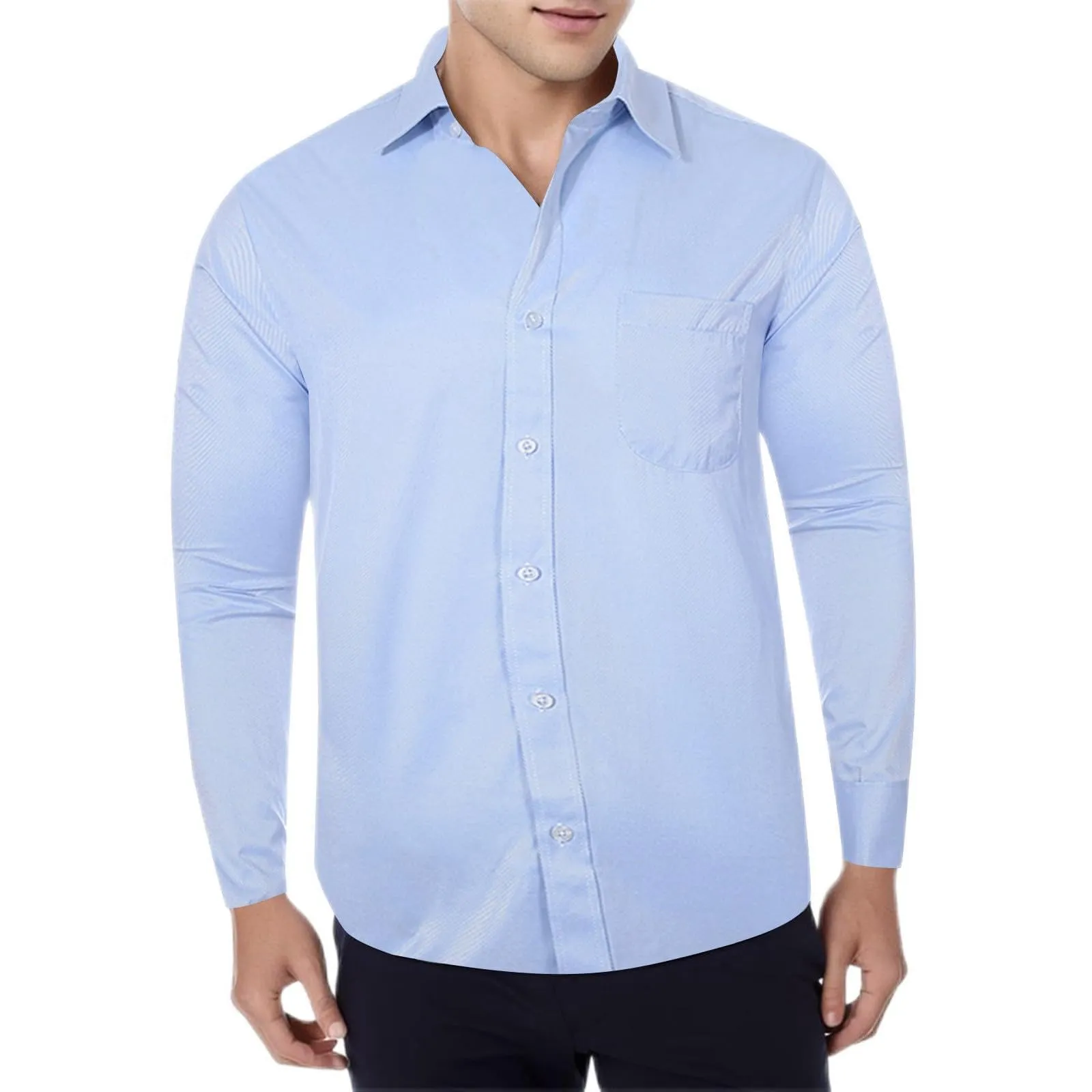 NaLatia Camicia Uomo Manica Lunga No Stiro Elasticizzata Elegante Camicia Che Non Si Stropiccia Uomo con Bottoni Antigrinza Taglio Regolare Formale da Ufficio con Tasca - immagine 1