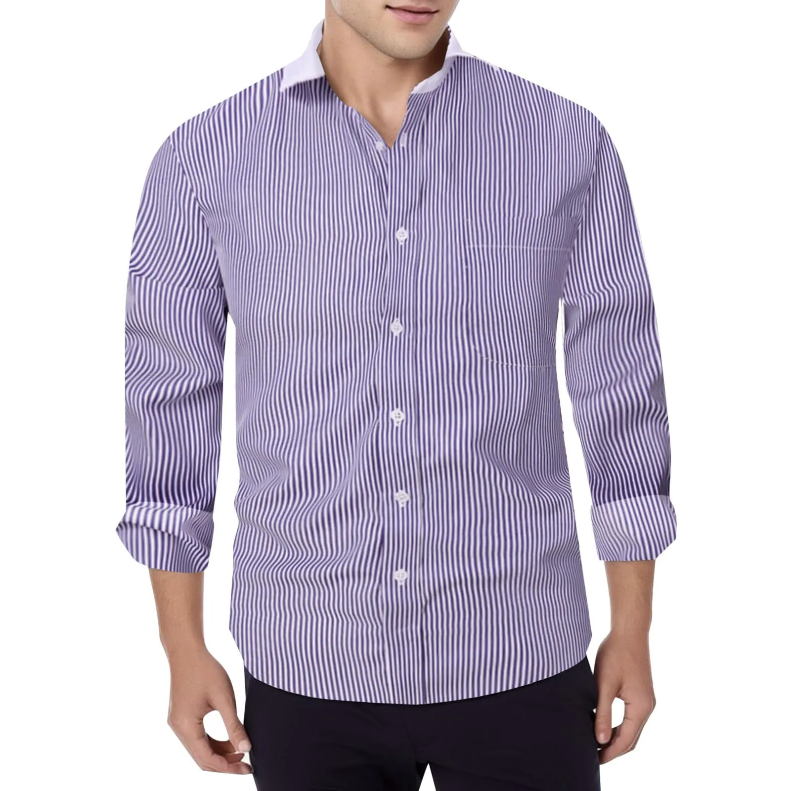 NaLatia Camicia Uomo Manica Lunga No Stiro Elasticizzata Elegante Camicia Che Non Si Stropiccia Uomo con Bottoni Antigrinza Taglio Regolare Formale da Ufficio con Tasca - immagine 2