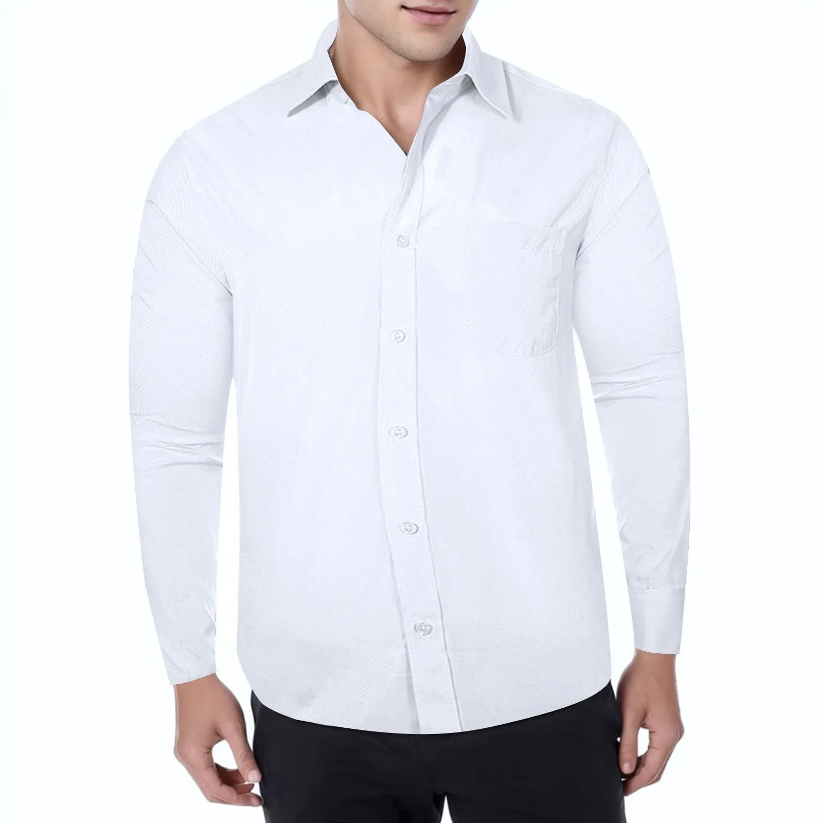 NaLatia Camicia Uomo Manica Lunga No Stiro Elasticizzata Elegante Camicia Che Non Si Stropiccia Uomo con Bottoni Antigrinza Taglio Regolare Formale da Ufficio con Tasca - immagine 2