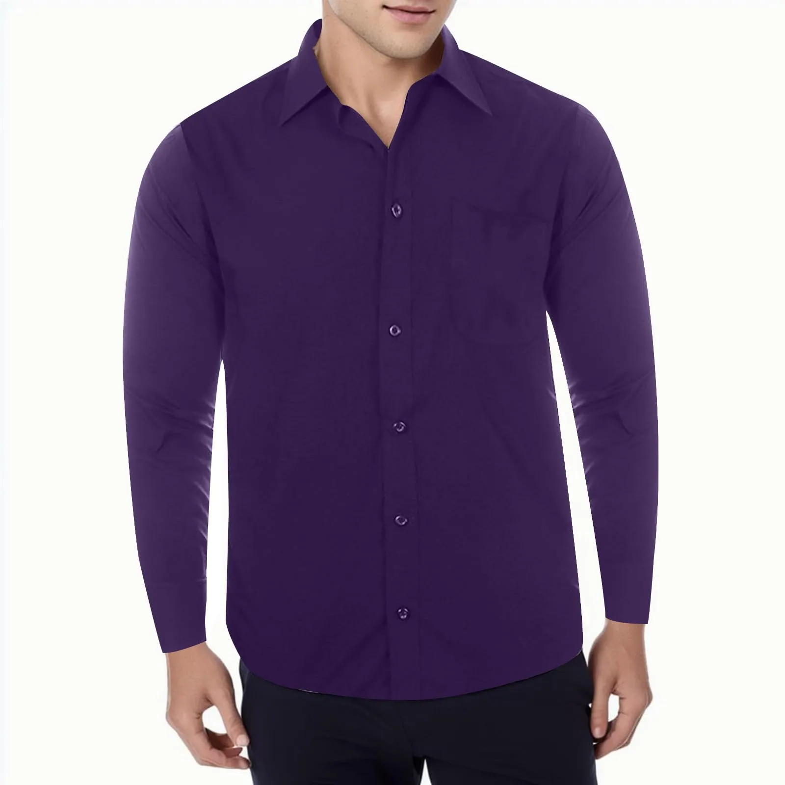 NaLatia Camicia Uomo Manica Lunga No Stiro Elasticizzata Elegante Camicia Che Non Si Stropiccia Uomo con Bottoni Antigrinza Taglio Regolare Formale da Ufficio con Tasca - immagine 1