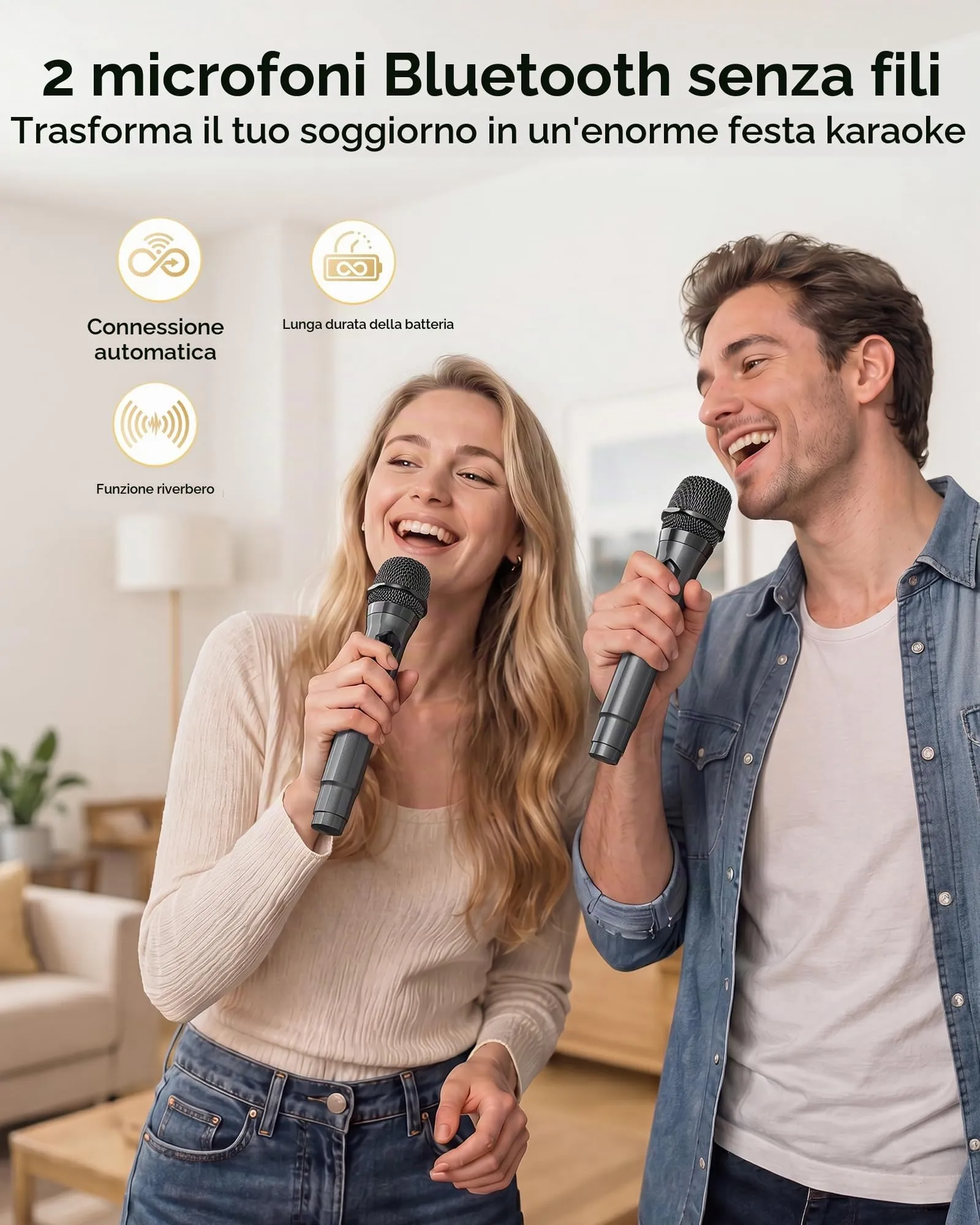 Soundbar con 2 microfoni per karaoke (ultima generazione), soundbar da 60 W per dispositivi TV con 4 altoparlanti, suono surround con HDMI ARC/ottico/AUX/USB/Bluetooth 5.3, per film, musica, giochi - immagine 3