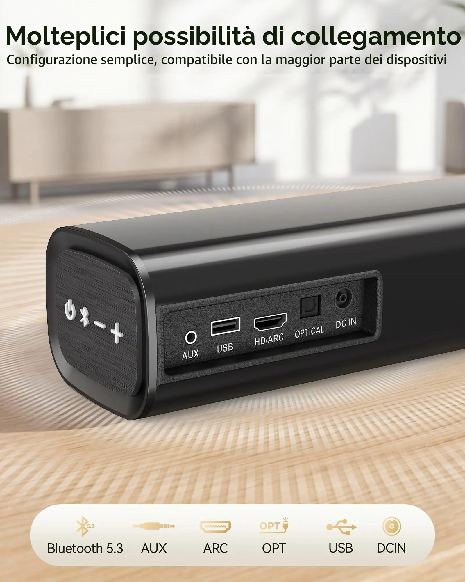 Soundbar con 2 microfoni per karaoke (ultima generazione), soundbar da 60 W per dispositivi TV con 4 altoparlanti, suono surround con HDMI ARC/ottico/AUX/USB/Bluetooth 5.3, per film, musica, giochi - immagine 7