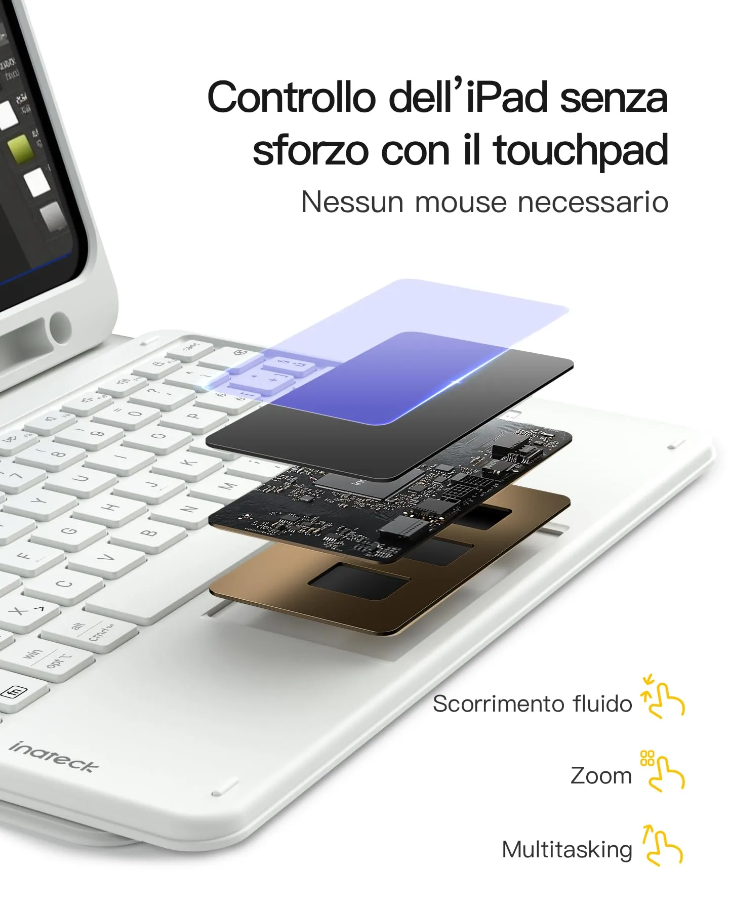 Inateck Custodia Tastiera iPad A16/10a Gen, Bluetooth 3 Canali - immagine 5