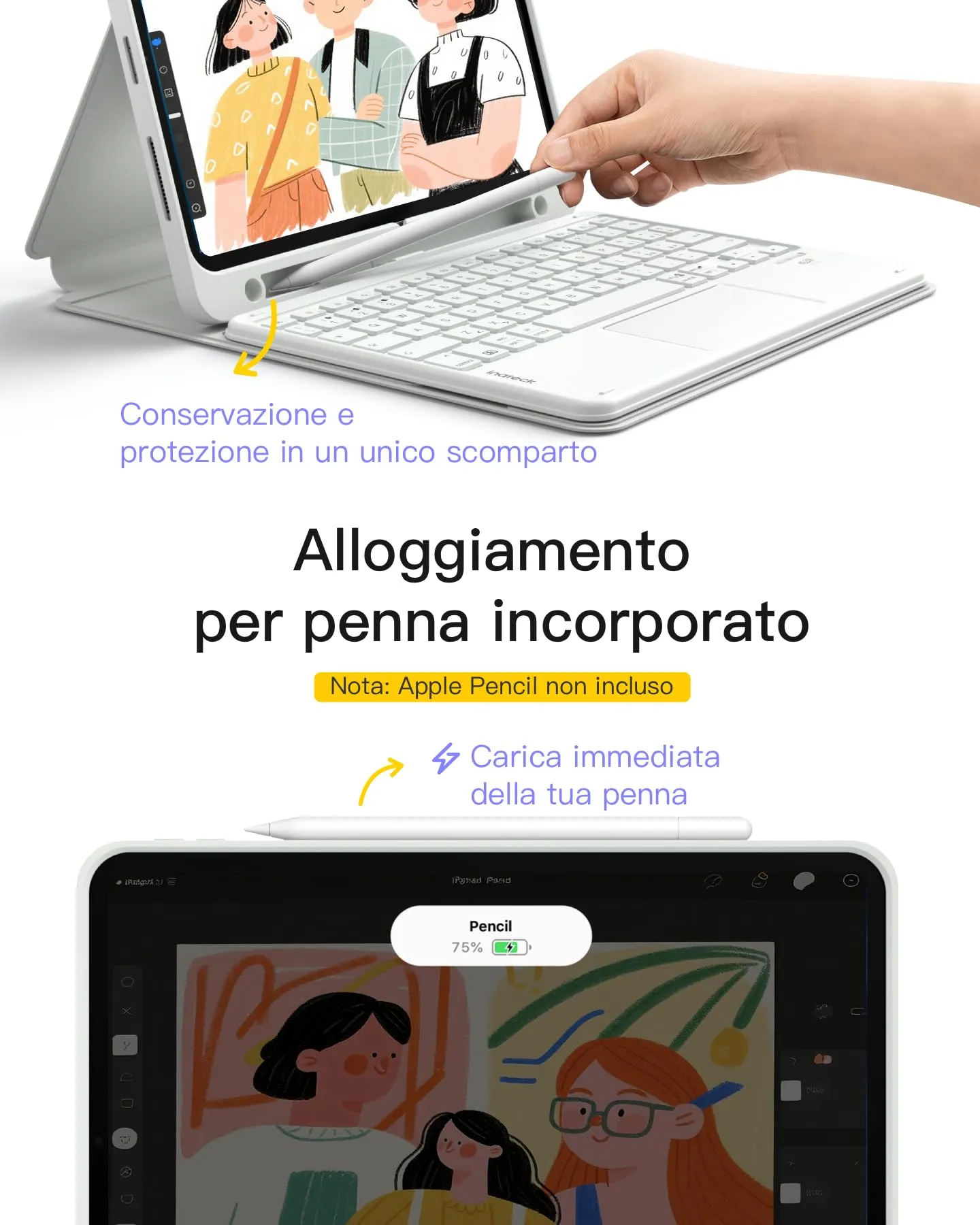 Inateck Custodia Tastiera iPad A16/10a Gen, Bluetooth 3 Canali - immagine 7