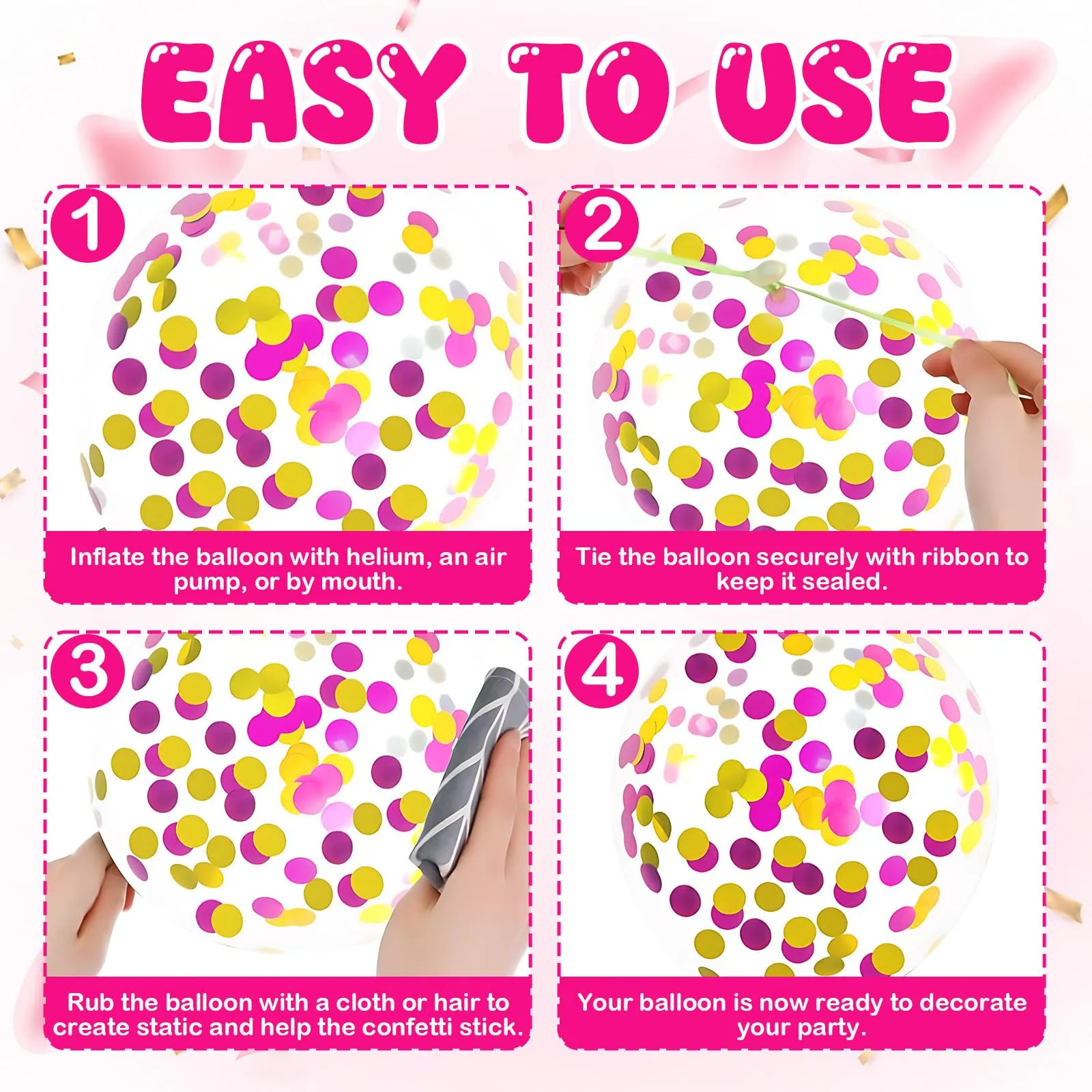 61 Pezzi Palloncini Rosa Arancioni, Oro Coriandoli Palloncinis Lattice - immagine 3
