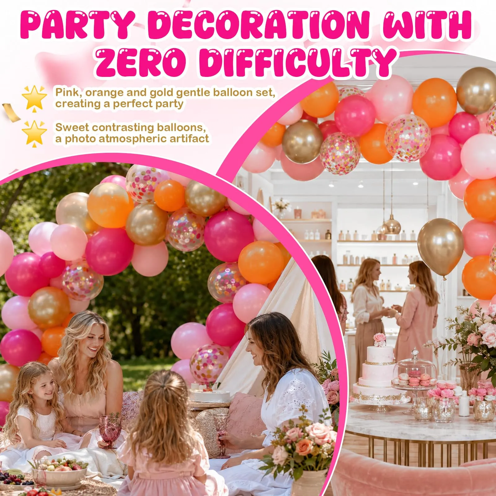 61 Pezzi Palloncini Rosa Arancioni, Oro Coriandoli Palloncinis Lattice - immagine 6