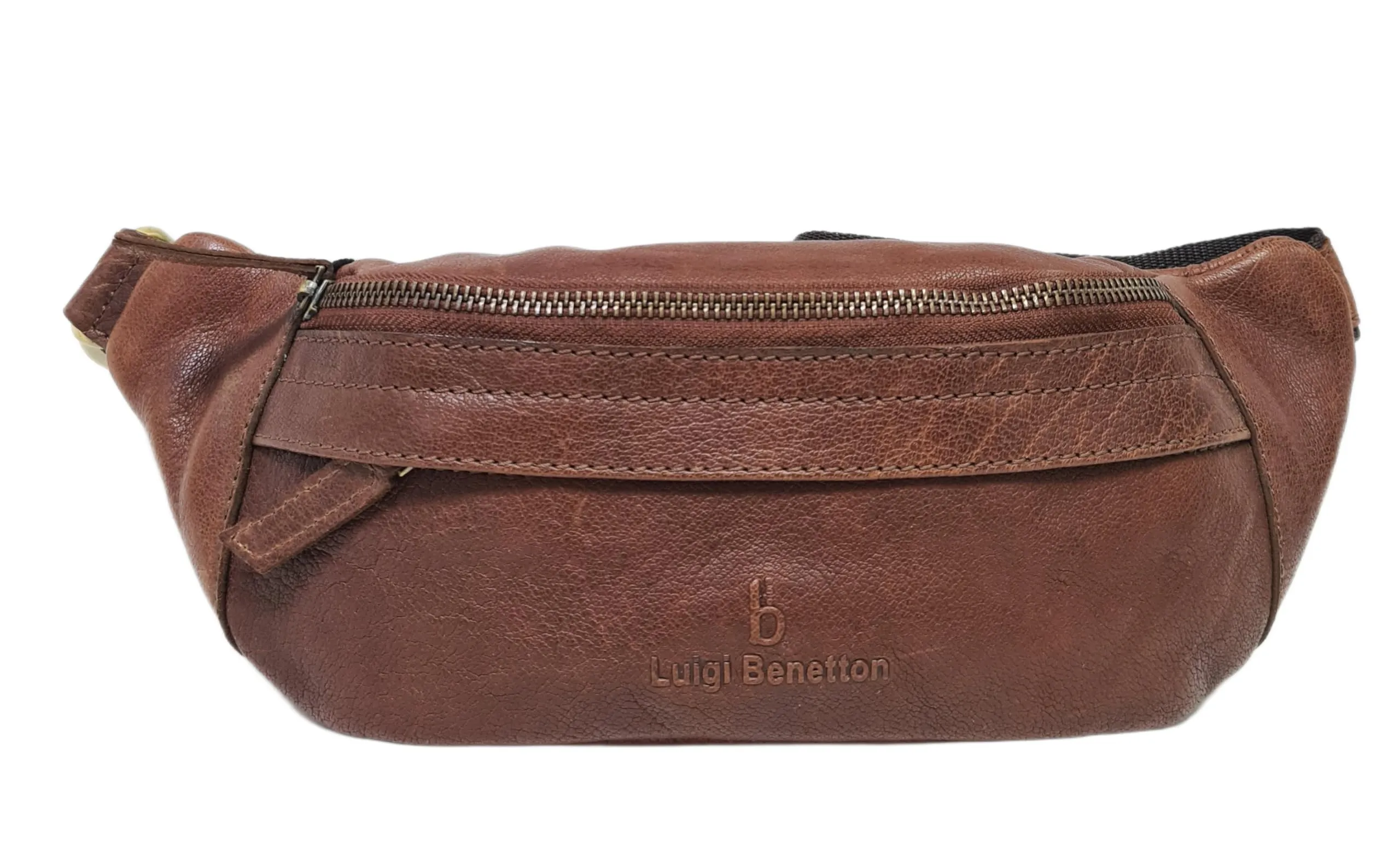 Luigi Benetton Marsupio Uomo 100% Pelle Bovina con Tasche Frontale e Posteriore con Zip, Cintura Regolabile, Dimensioni 30x10x8,5 cm, Marrone Chiaro - immagine 2