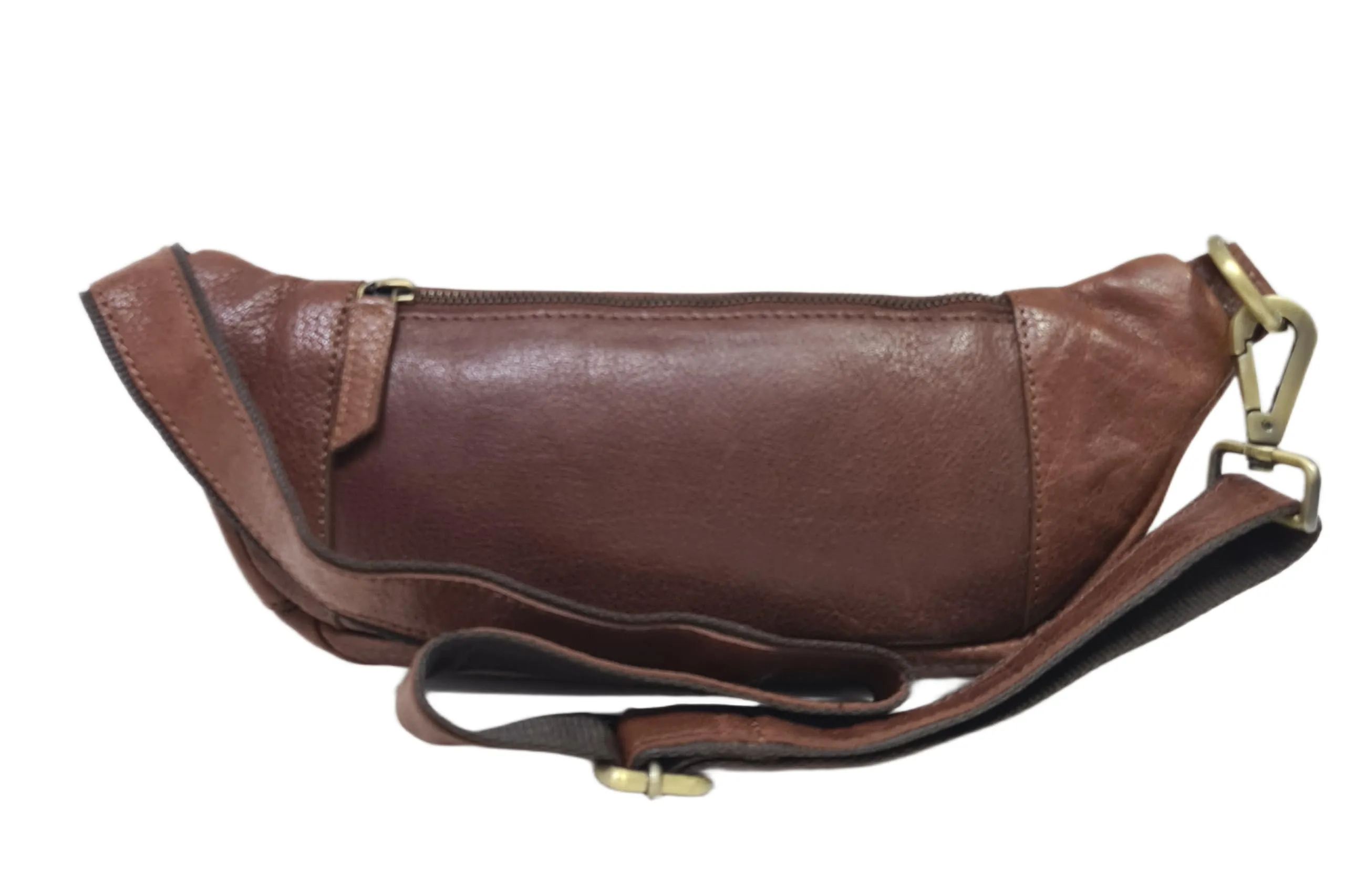 Luigi Benetton Marsupio Uomo 100% Pelle Bovina con Tasche Frontale e Posteriore con Zip, Cintura Regolabile, Dimensioni 30x10x8,5 cm, Marrone Chiaro - immagine 3