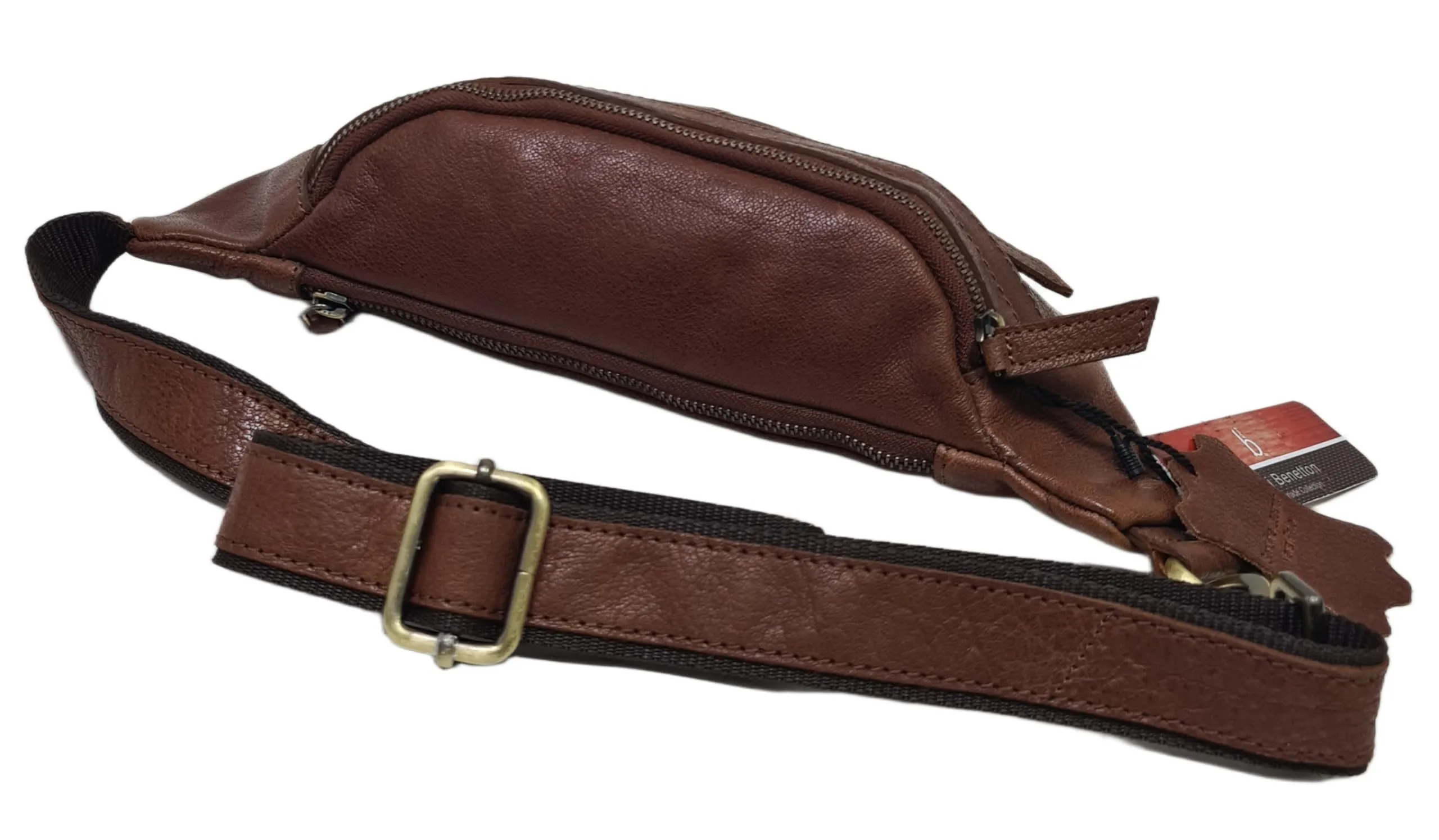 Luigi Benetton Marsupio Uomo 100% Pelle Bovina con Tasche Frontale e Posteriore con Zip, Cintura Regolabile, Dimensioni 30x10x8,5 cm, Marrone Chiaro - immagine 6
