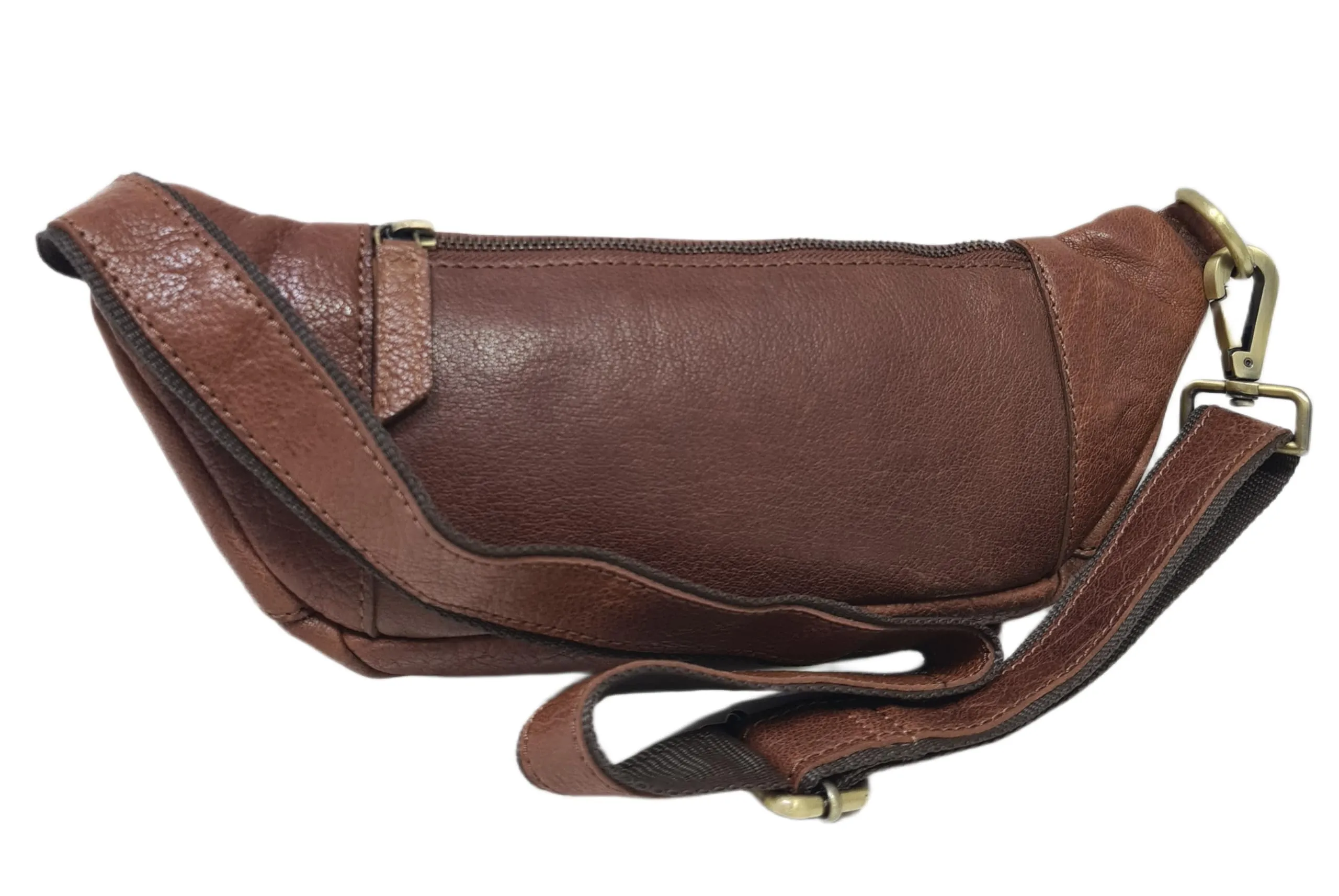 Luigi Benetton Marsupio Uomo 100% Pelle Bovina con Tasche Frontale e Posteriore con Zip, Cintura Regolabile, Dimensioni 30x10x8,5 cm, Marrone Chiaro - immagine 8
