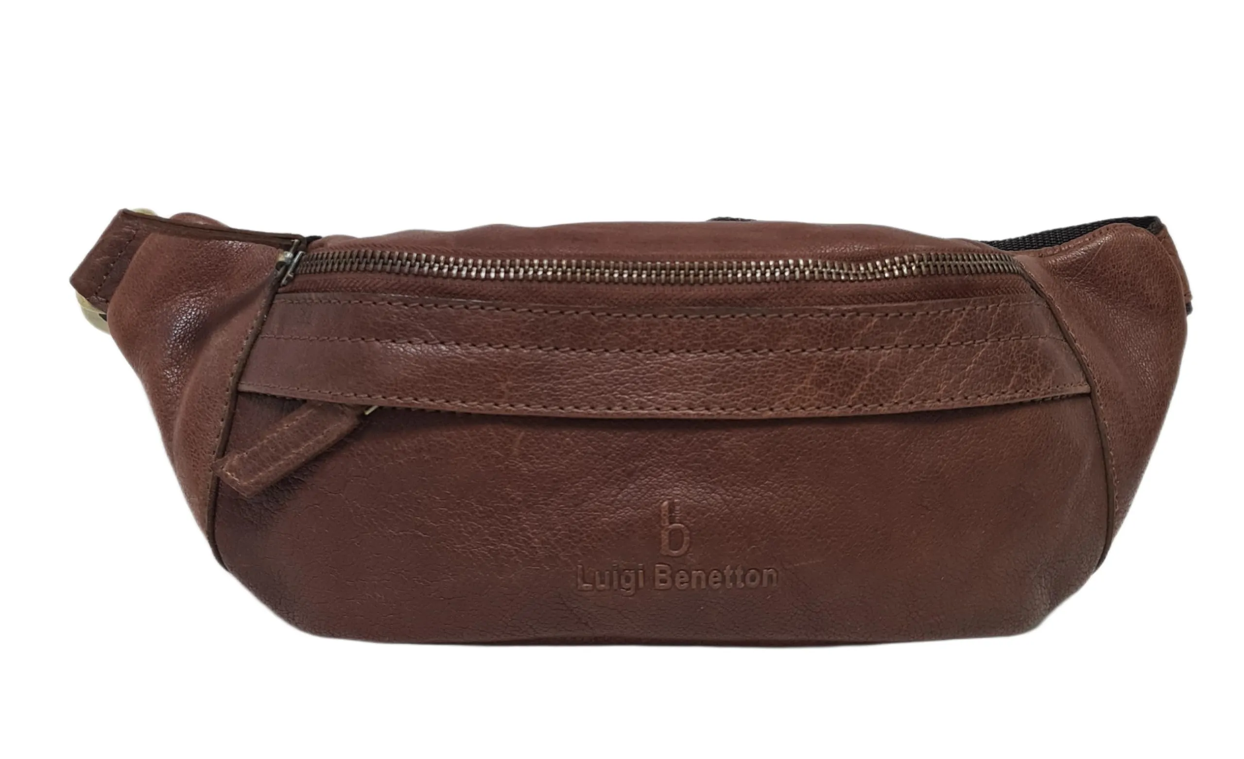 Luigi Benetton Marsupio Uomo 100% Pelle Bovina con Tasche Frontale e Posteriore con Zip, Cintura Regolabile, Dimensioni 30x10x8,5 cm, Marrone Chiaro - immagine 9