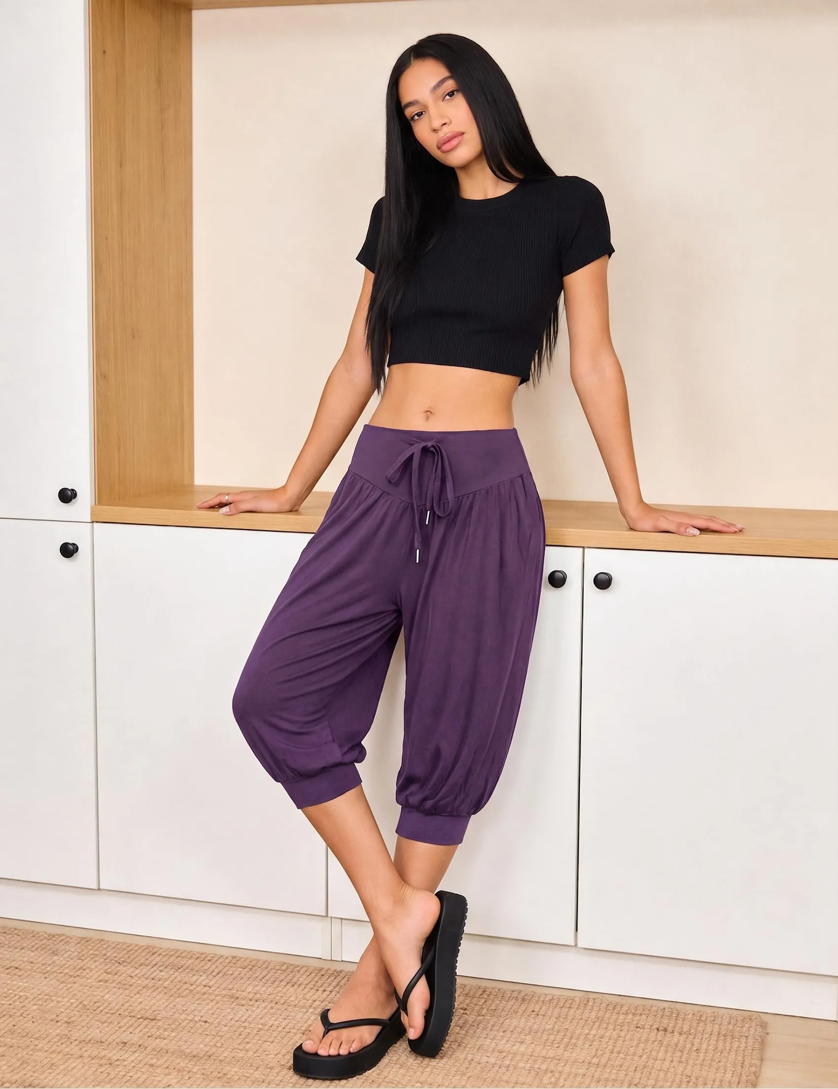 Terecey Pantaloni Harem Donna Modale Vita Alta Coulisse Gamba Ampia - immagine 4