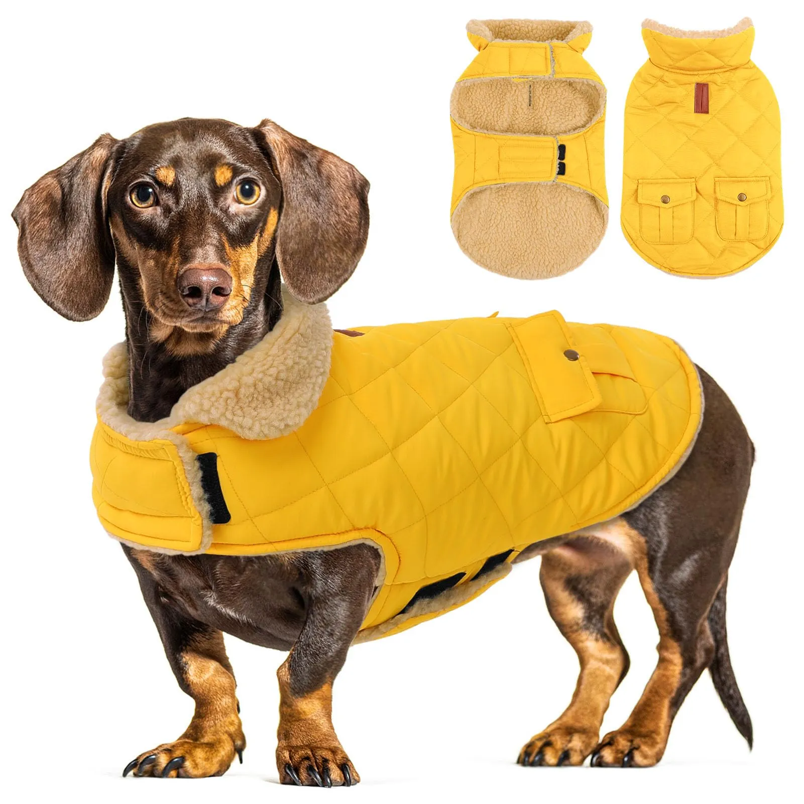 CITÉTOILE Gilet Termico Invernale per Cani in Lana Spessa Giallo XL - immagine 1