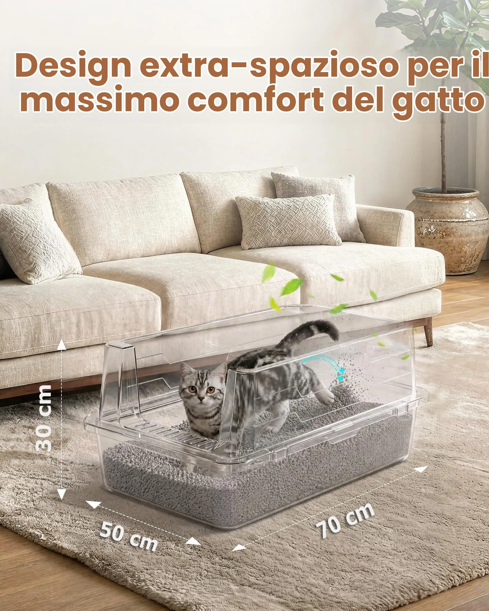 Lettiera Gatto Acciaio Inox, Lettiera per Gatti con Paletta, Toilette per Gatti Grande XXXL, Sabbiera Alta Rimovibili, Antiodore, Facile da Pulire, Antiaderente e Spaziosa, Grigio Chiaro - immagine 3