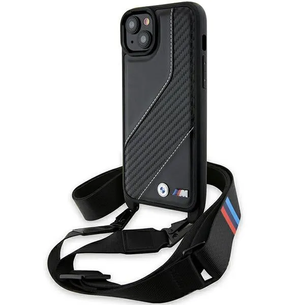 Custodia per Apple iPhone 15 Plus, BMW, M Edition Carbon Stripe & Strap, Nera - immagine 1