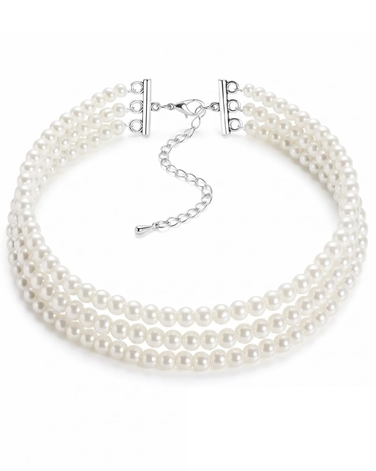 BTACGWP 1 Pcs Collana Perle Donna 3 Fili, Imitazione Elegante per Matrimonio, Sposa, Festa & Vintage Anni Gioiello Classico Ideale per Abito da Sera e Look Flapper. - immagine 1