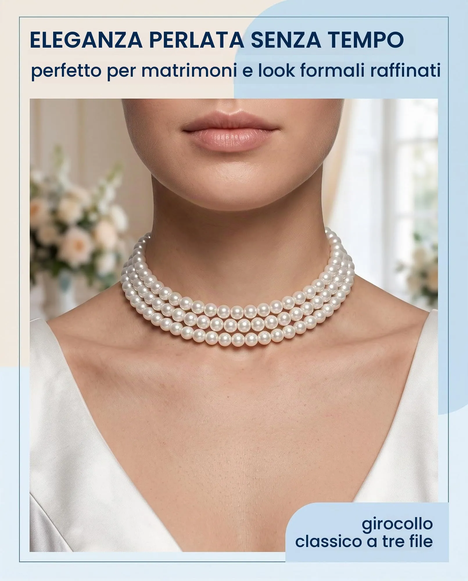BTACGWP 1 Pcs Collana Perle Donna 3 Fili, Imitazione Elegante per Matrimonio, Sposa, Festa & Vintage Anni Gioiello Classico Ideale per Abito da Sera e Look Flapper. - immagine 2