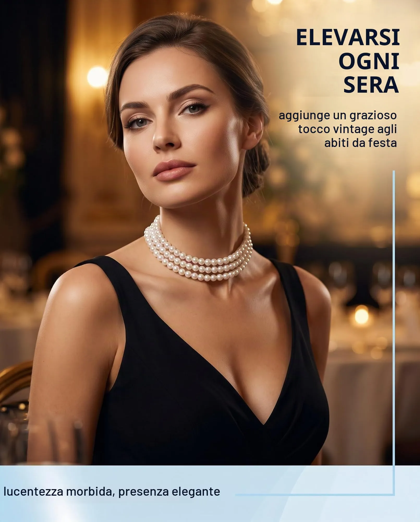 BTACGWP 1 Pcs Collana Perle Donna 3 Fili, Imitazione Elegante per Matrimonio, Sposa, Festa & Vintage Anni Gioiello Classico Ideale per Abito da Sera e Look Flapper. - immagine 3