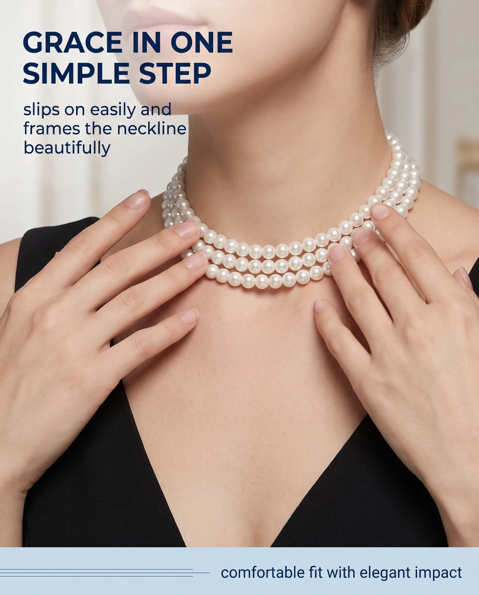 BTACGWP 1 Pcs Collana Perle Donna 3 Fili, Imitazione Elegante per Matrimonio, Sposa, Festa & Vintage Anni Gioiello Classico Ideale per Abito da Sera e Look Flapper. - immagine 4