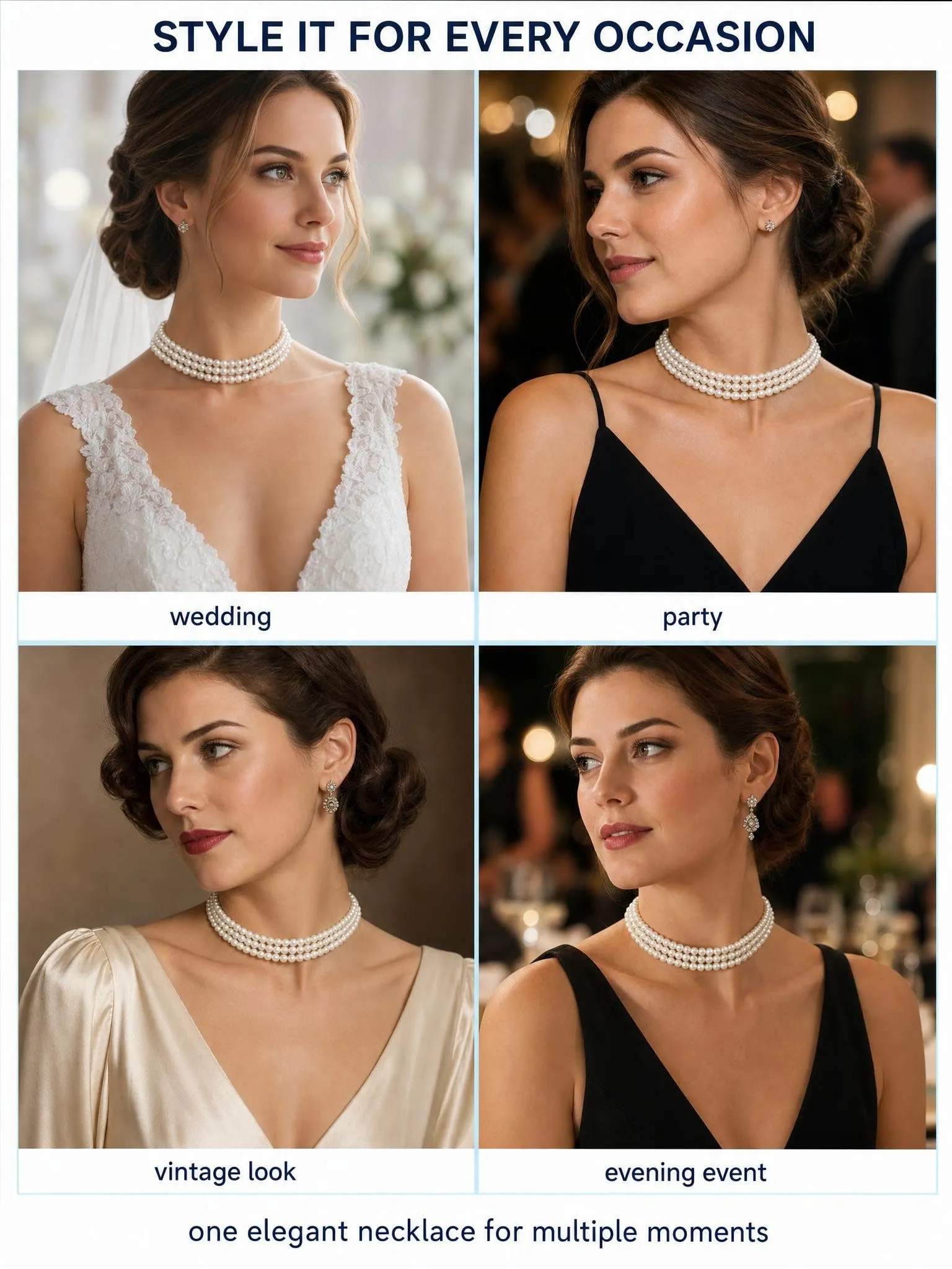 BTACGWP 1 Pcs Collana Perle Donna 3 Fili, Imitazione Elegante per Matrimonio, Sposa, Festa & Vintage Anni Gioiello Classico Ideale per Abito da Sera e Look Flapper. - immagine 6