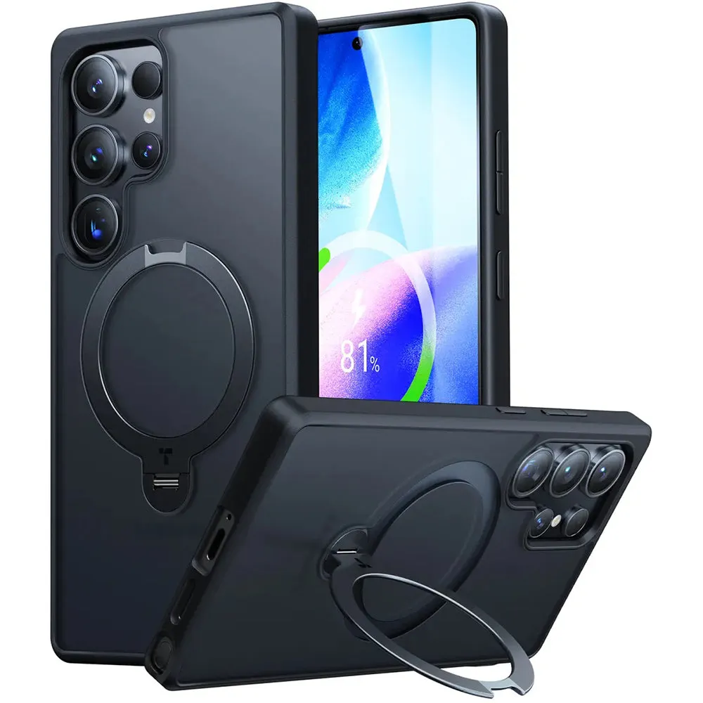 Custodia MagSafe per Samsung Galaxy S25 Ultra S938, Torras, Ostand Spin, Nera - immagine 1