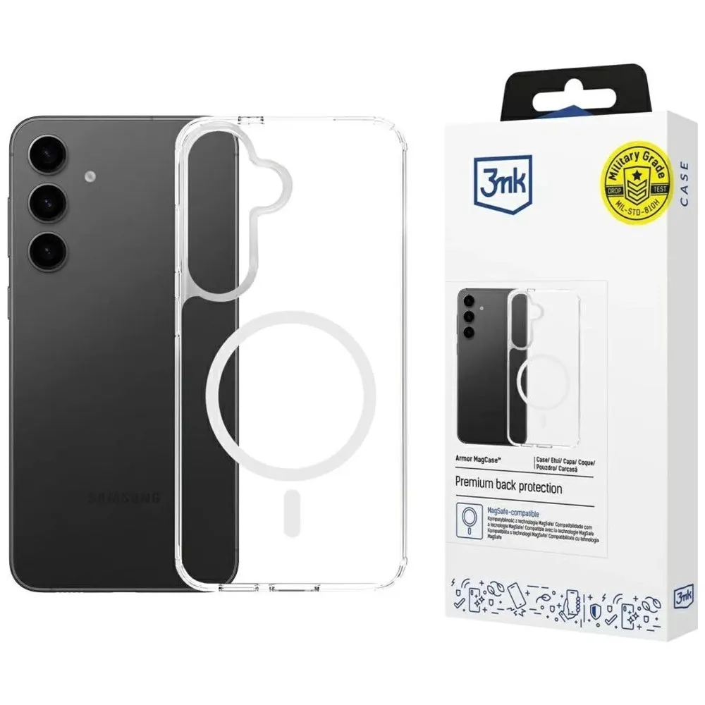Custodia MagSafe per Samsung Galaxy S25 S931 / S24 S921, 3MK, Armor MagCase, Trasparente - immagine 1