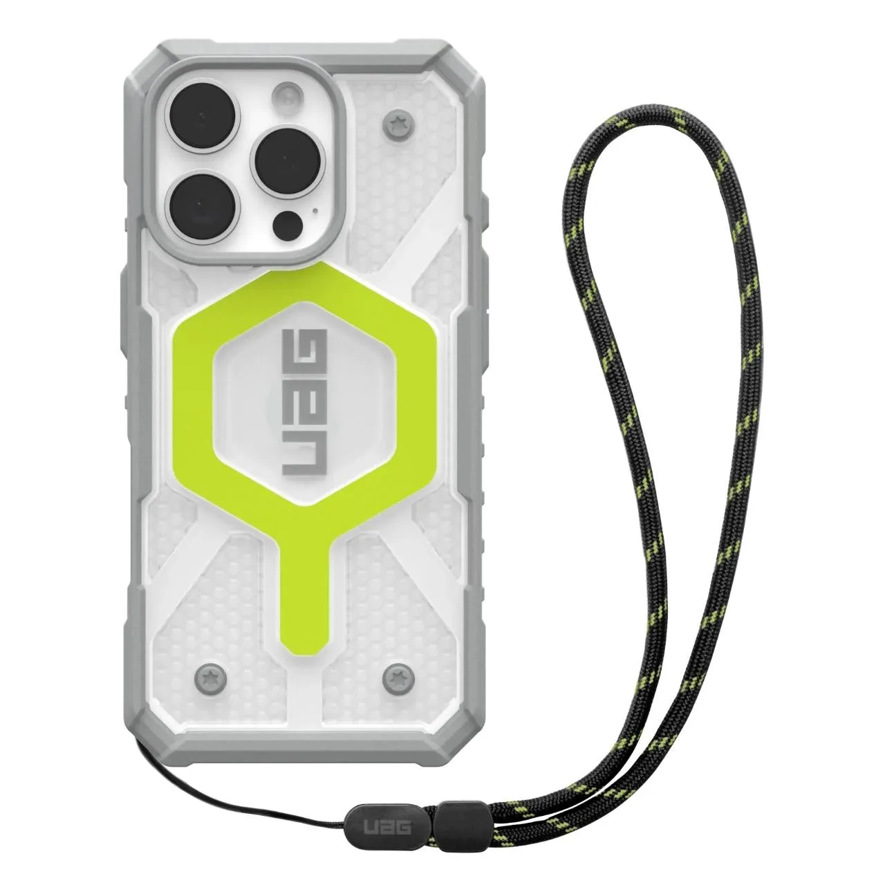Custodia MagSafe per Apple iPhone 16 Pro Max, Urban Armor Gear, Pathfinder Clear con Cordino, Verde - immagine 1