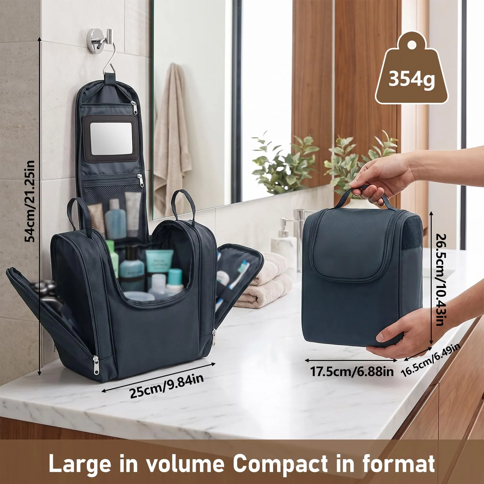 Borsa da toilette da appendere per uomini e donne, grigio, Minimalista - immagine 2