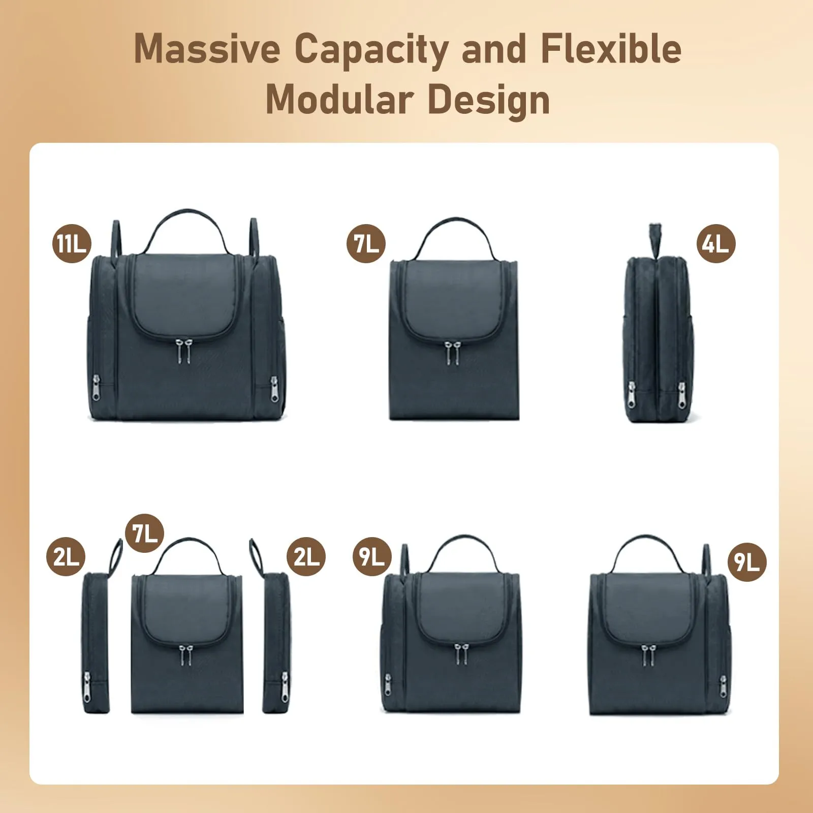 Borsa da toilette da appendere per uomini e donne, grigio, Minimalista - immagine 5