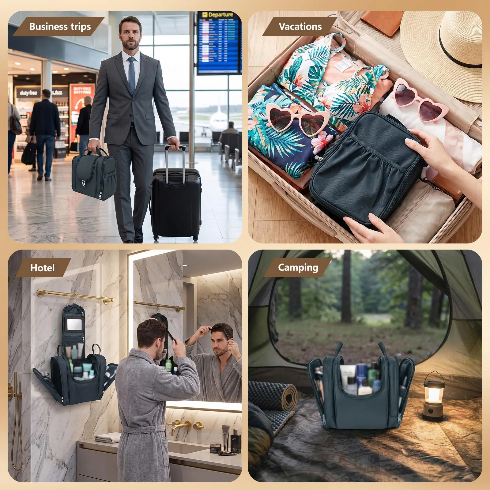 Borsa da toilette da appendere per uomini e donne, grigio, Minimalista - immagine 7