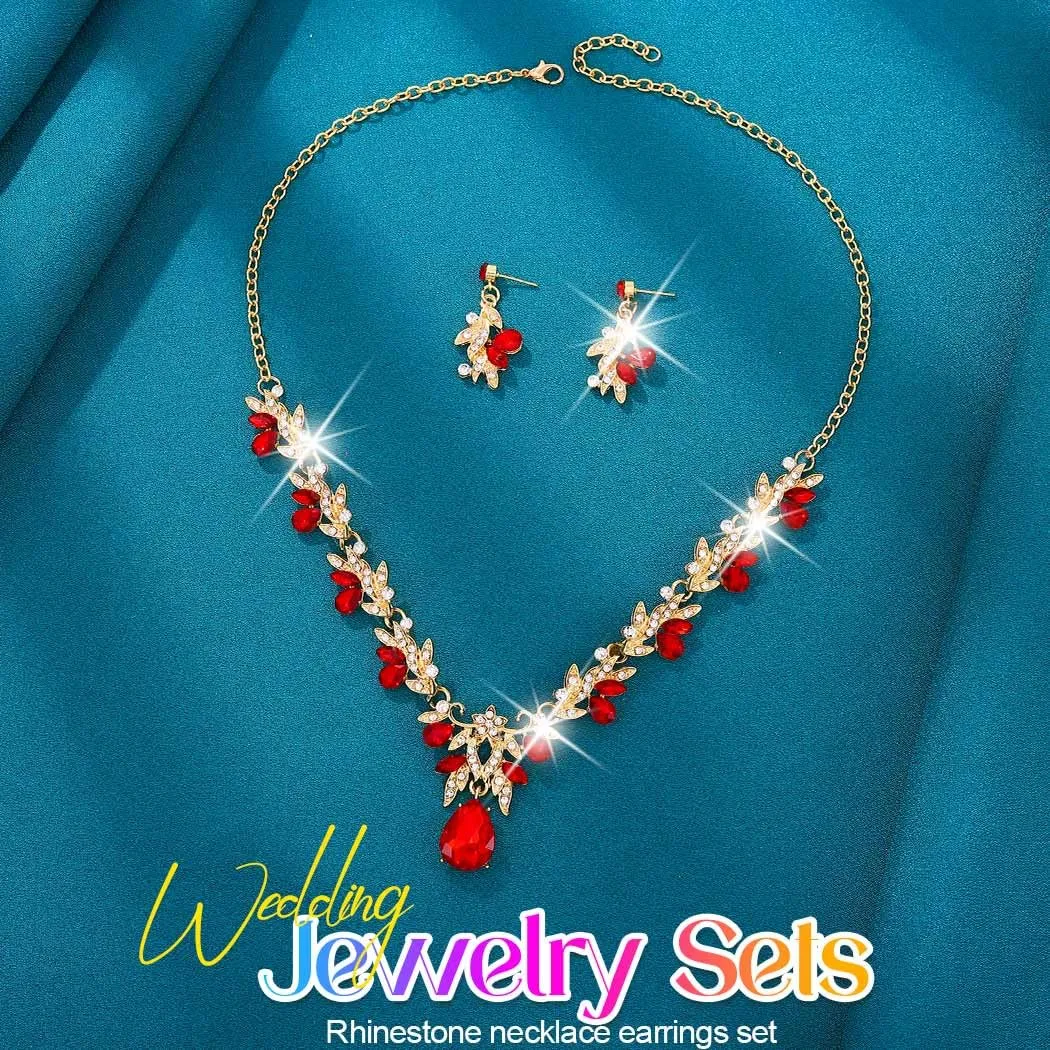Fashband Set di gioielli da sposa con cristalli scintillanti, collana e orecchini, per feste e balli studenteschi, gioielli da donna, One Size, Cristallo, Nessuna pietra preziosa - immagine 2