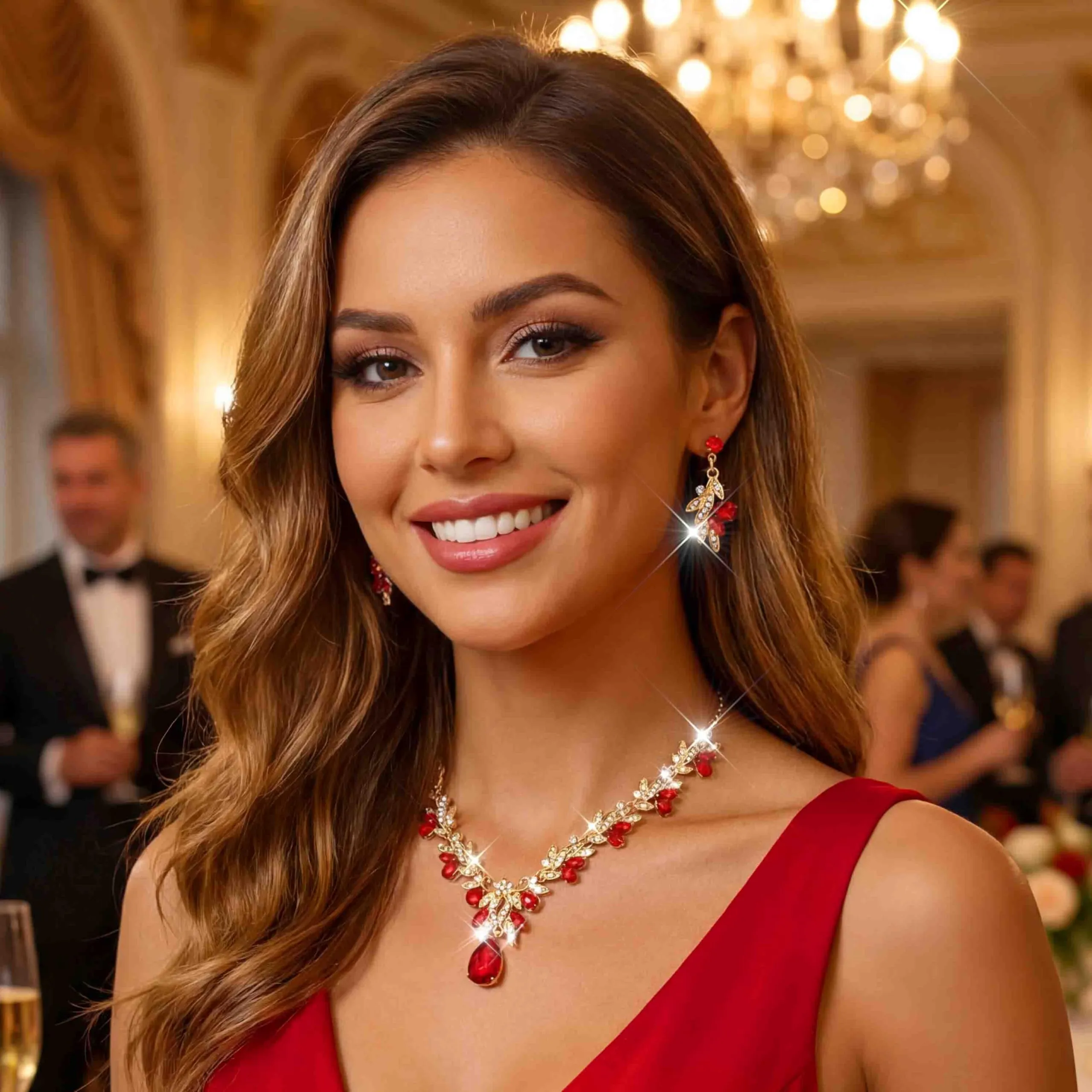 Fashband Set di gioielli da sposa con cristalli scintillanti, collana e orecchini, per feste e balli studenteschi, gioielli da donna, One Size, Cristallo, Nessuna pietra preziosa - immagine 3