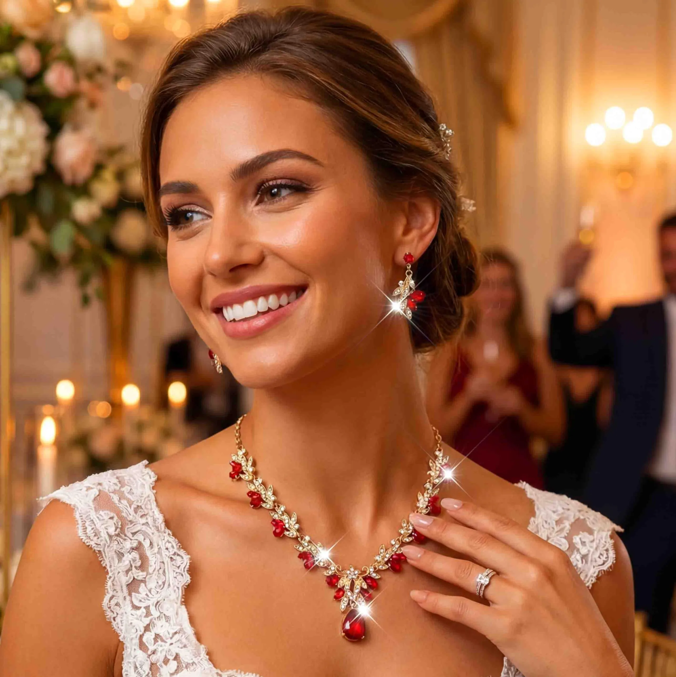 Fashband Set di gioielli da sposa con cristalli scintillanti, collana e orecchini, per feste e balli studenteschi, gioielli da donna, One Size, Cristallo, Nessuna pietra preziosa - immagine 5