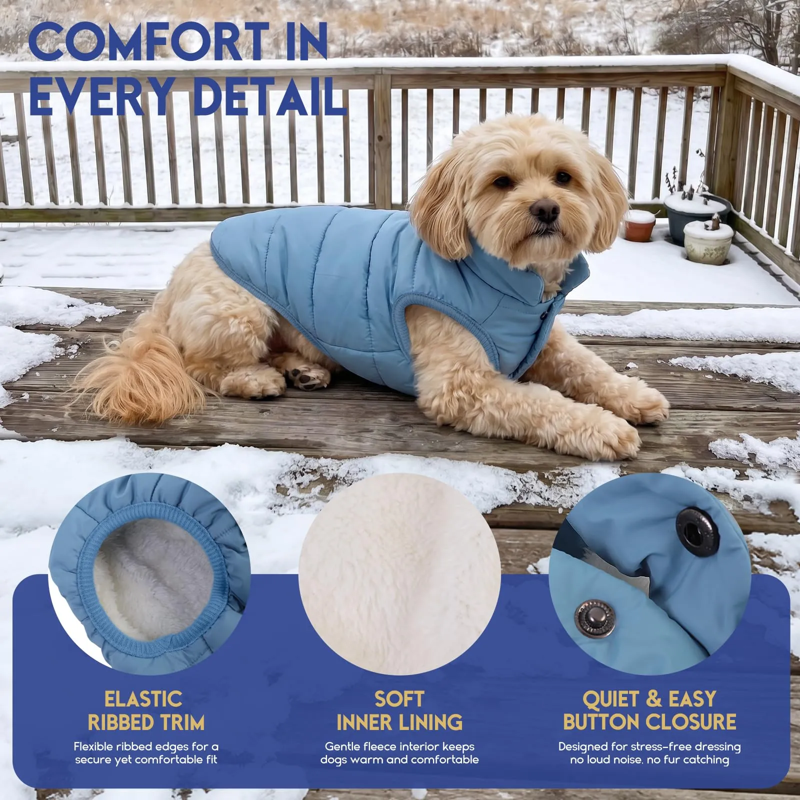 ASENKU Cappotto impermeabile Cane Inverno M, Fodera Polare Spessa, Bottoni Ventrali, Apertura Guinzaglio, Cappottino Cane Taglia Media per Bulldog Francese Corgi, Escursioni Boschive con Maltempo - immagine 2