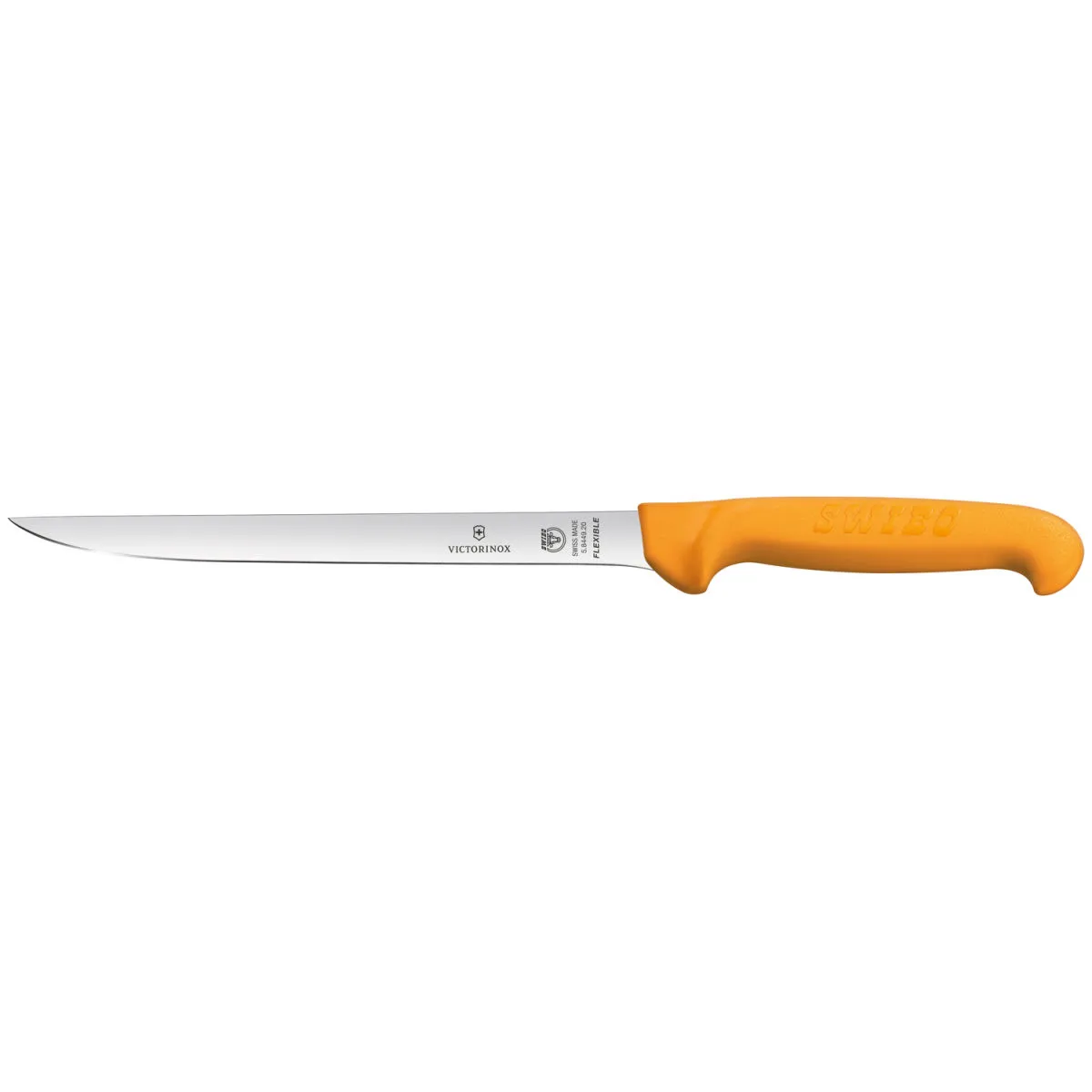 Victorinox Coltello per filettare il pesce Swibo lama dritta, liscia-seghettata, manico giallo; lunghezza lama 20 cm, 32.1 cm (L); argento/arancione - immagine 1