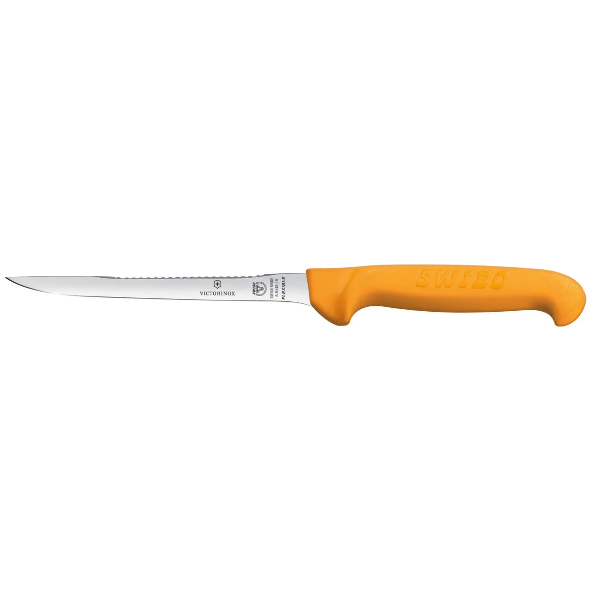 Victorinox Coltello per filettare il pesce Swibo lama dritta, liscia-seghettata, manico giallo; lunghezza lama 16 cm, 28.2 cm (L); argento/arancione - immagine 1