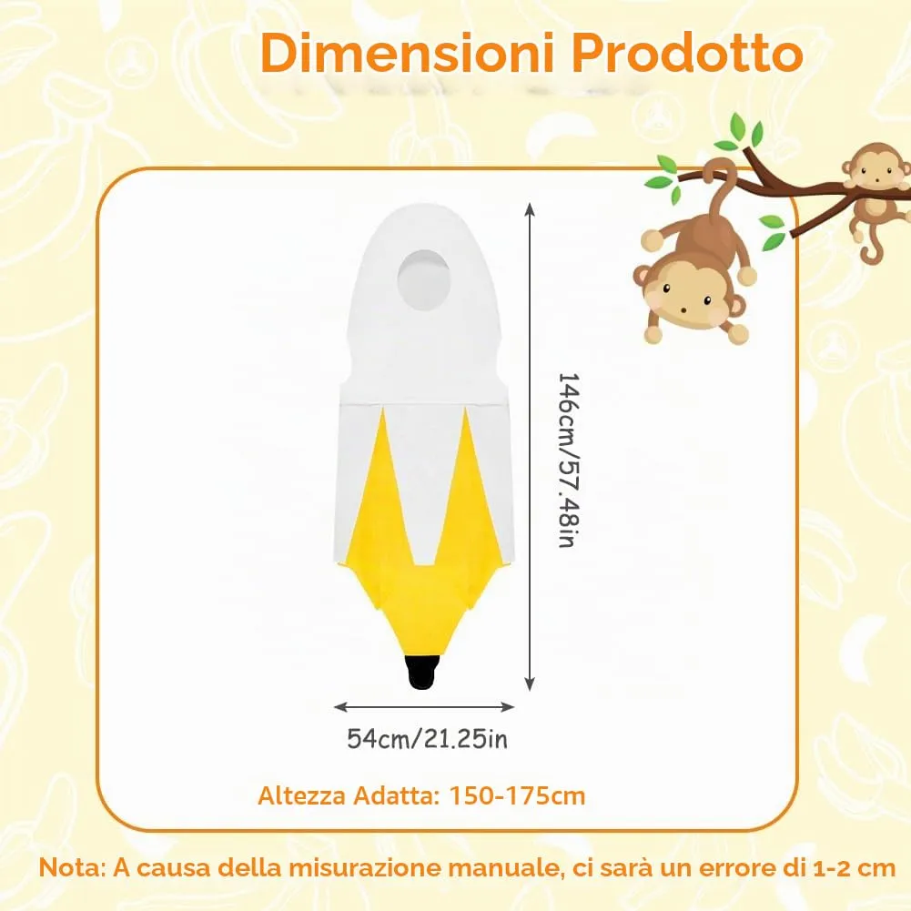 AYBUY Costume Banana per adulti, Costume divertente a forma di banana, Abbigliamento con banana sbucciata,Vestito Carnevale Frutta, per Uomo Donna Unisex, per feste a tema, Natale, cosplay,A - immagine 2