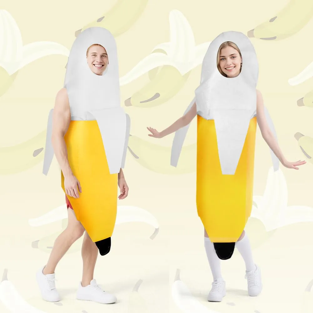 AYBUY Costume Banana per adulti, Costume divertente a forma di banana, Abbigliamento con banana sbucciata,Vestito Carnevale Frutta, per Uomo Donna Unisex, per feste a tema, Natale, cosplay,A - immagine 4