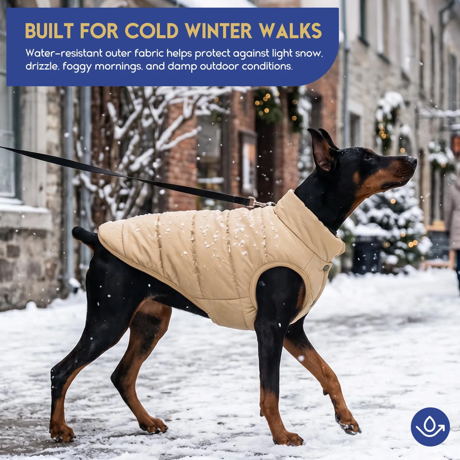 ASENKU Cappotto impermeabile Cane Inverno L, Fodera Polare Spessa, Bottoni Ventrali, Apertura Guinzaglio, Cappottino Cane Taglia Media per Bassotto Corgi, Passeggiate Quotidiane e Giochi Sulla Neve - immagine 3