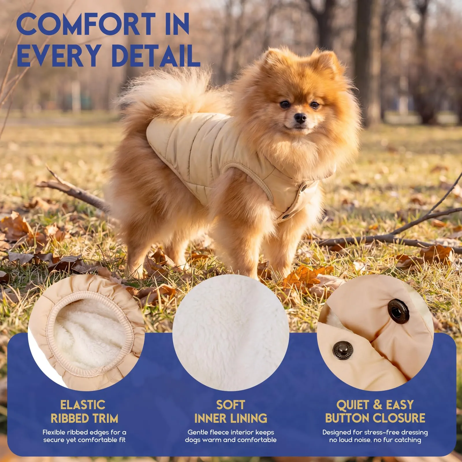 ASENKU Cappotto Inverno per Cane Taglia Piccola S, Impermeabile & Pile Artica, Bottoni Ventre e Apertura Guinzaglio, Giacca Cane Invernale per Yorkshire Bichon, Uscite Ricreative Invernali Fuori Casa - immagine 2