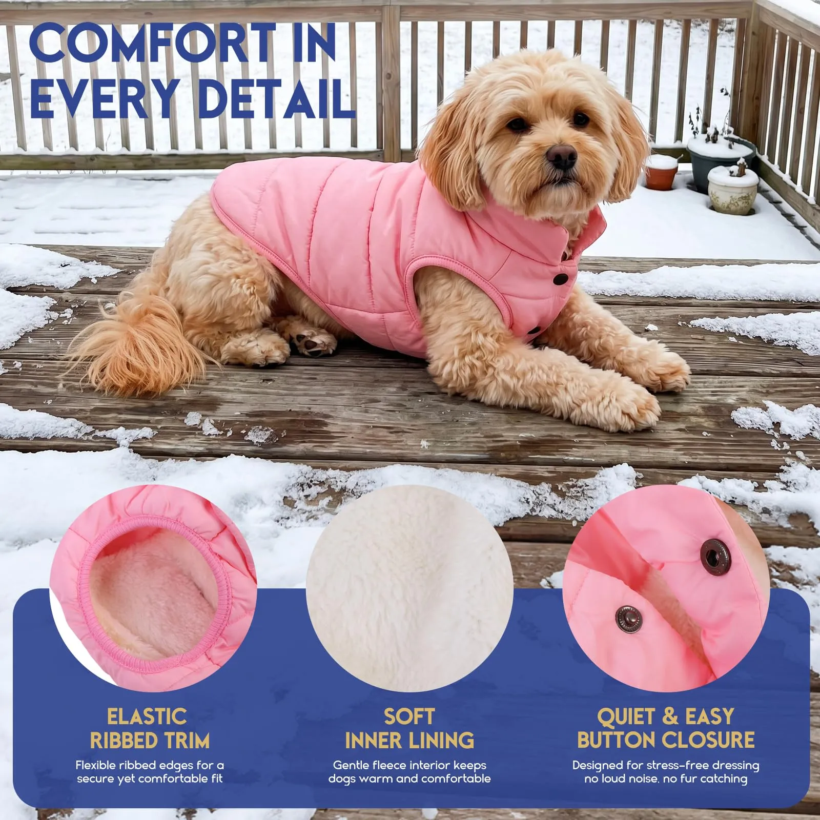 ASENKU Cappotto impermeabile Cane Inverno M, Fodera Polare Spessa, Bottoni Ventrali, Apertura Guinzaglio, Cappottino Cane Taglia Media per Bulldog Francese Corgi, Escursioni Boschive con Maltempo - immagine 2