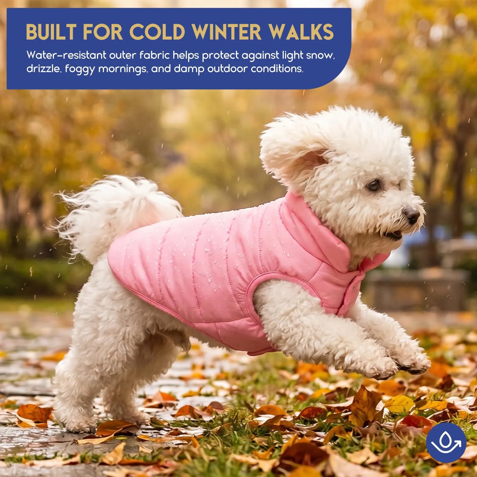 ASENKU Cappotto impermeabile Cane Inverno M, Fodera Polare Spessa, Bottoni Ventrali, Apertura Guinzaglio, Cappottino Cane Taglia Media per Bulldog Francese Corgi, Escursioni Boschive con Maltempo - immagine 3