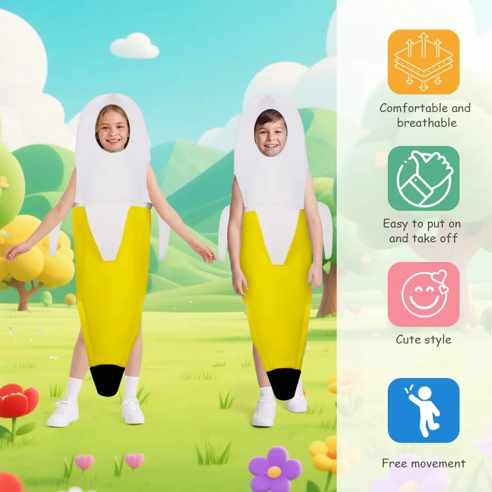 AYBUY Costume Banana per bambino, Costume divertente a forma di banana, Abbigliamento con banana sbucciata,Vestito Carnevale Frutta, per Uomo Donna Unisex, per feste a tema, Natale, cosplay,B - immagine 3