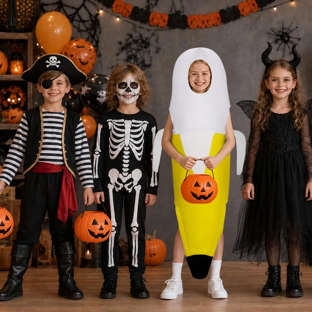 AYBUY Costume Banana per bambino, Costume divertente a forma di banana, Abbigliamento con banana sbucciata,Vestito Carnevale Frutta, per Uomo Donna Unisex, per feste a tema, Natale, cosplay,B - immagine 5